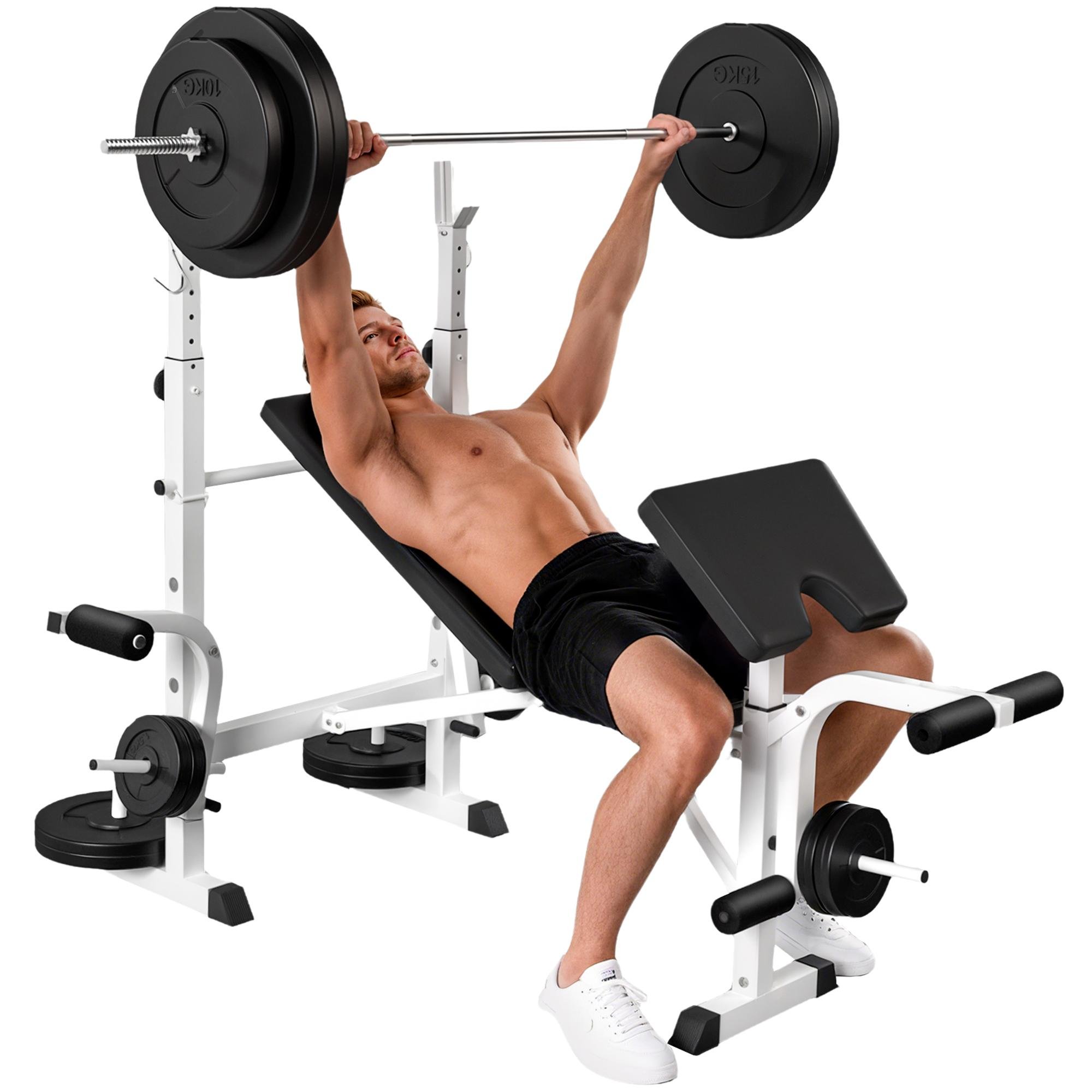 White Adjustable Weight Bench with Multi-Exercise Stations
