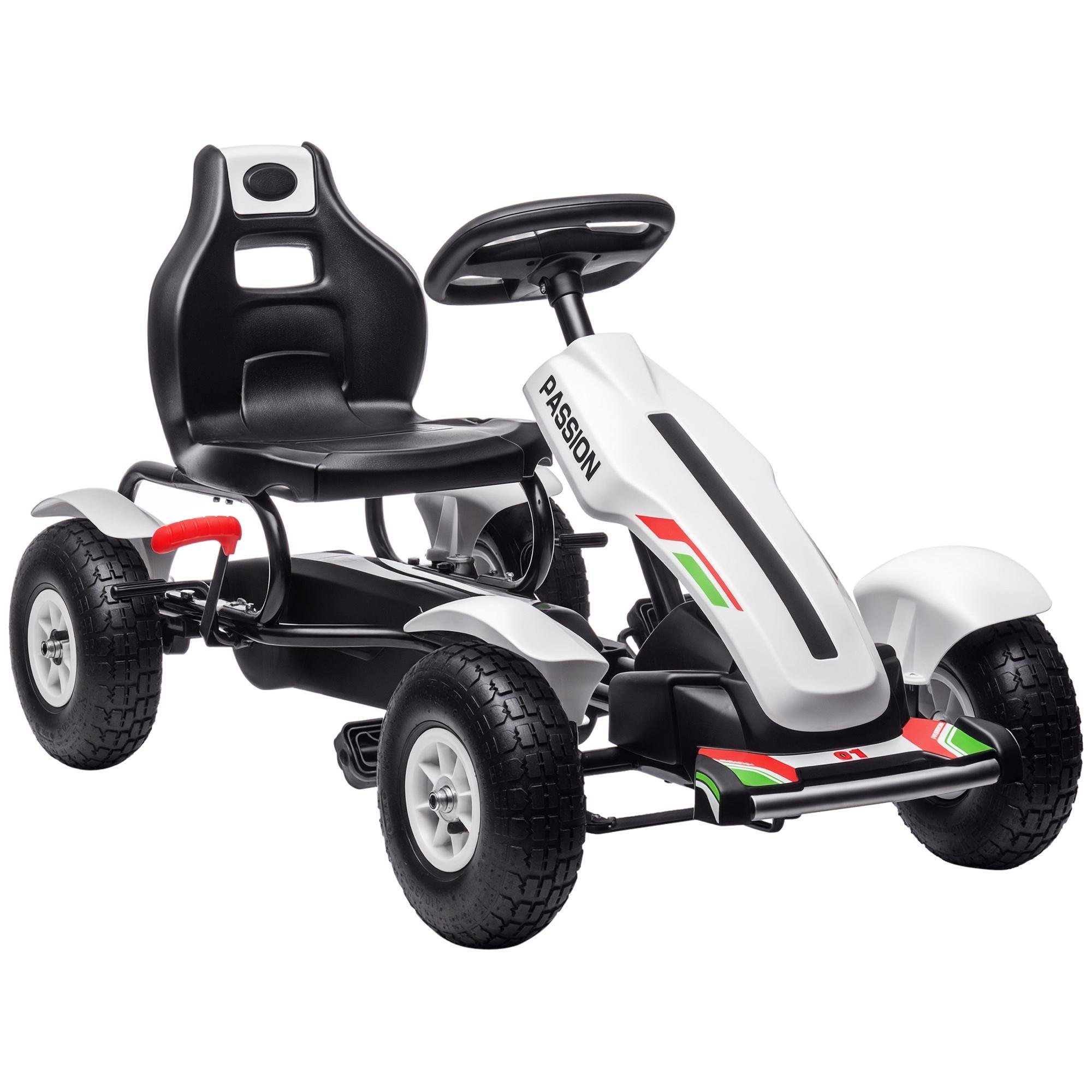 White Four-Wheel Pedal Go Kart with Handbrake and Reverse