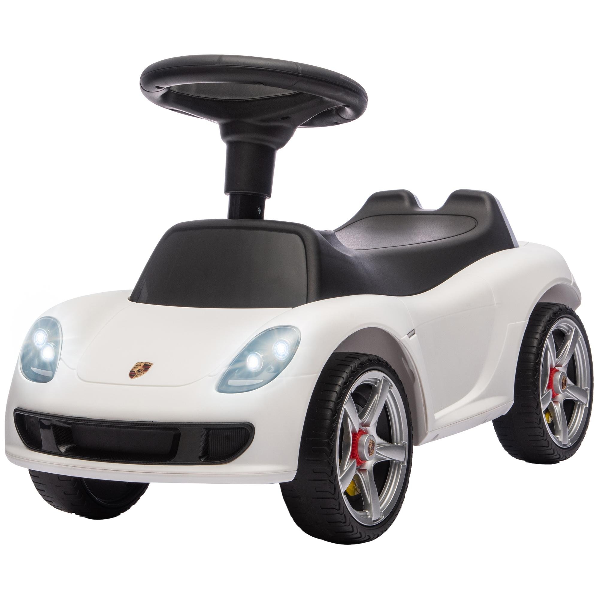 White Toddler Ride-On Car with Lights and Horn