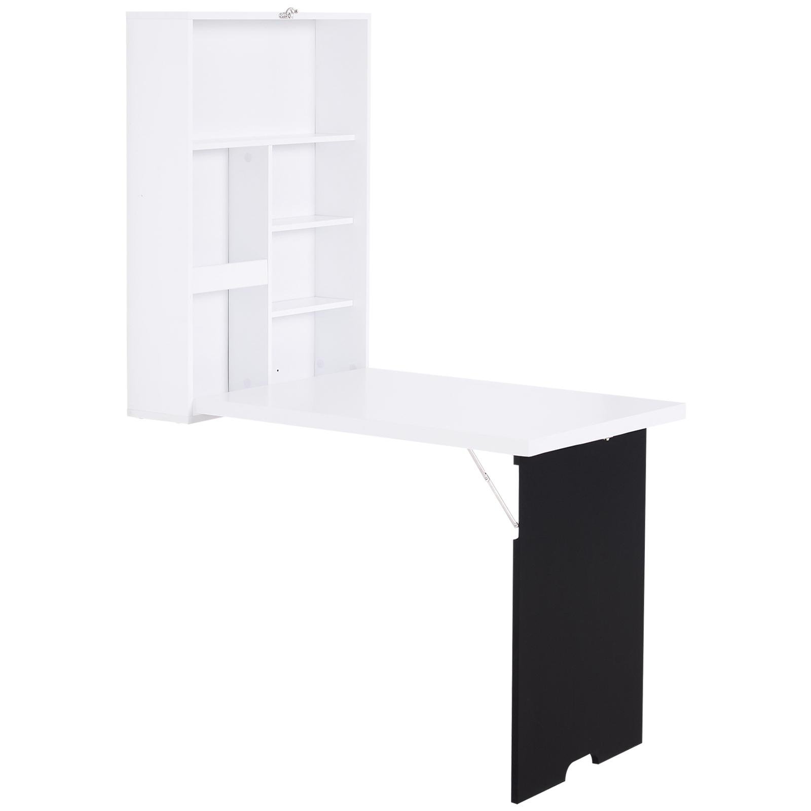 White Black Fold Out Desk with Storage Shelves