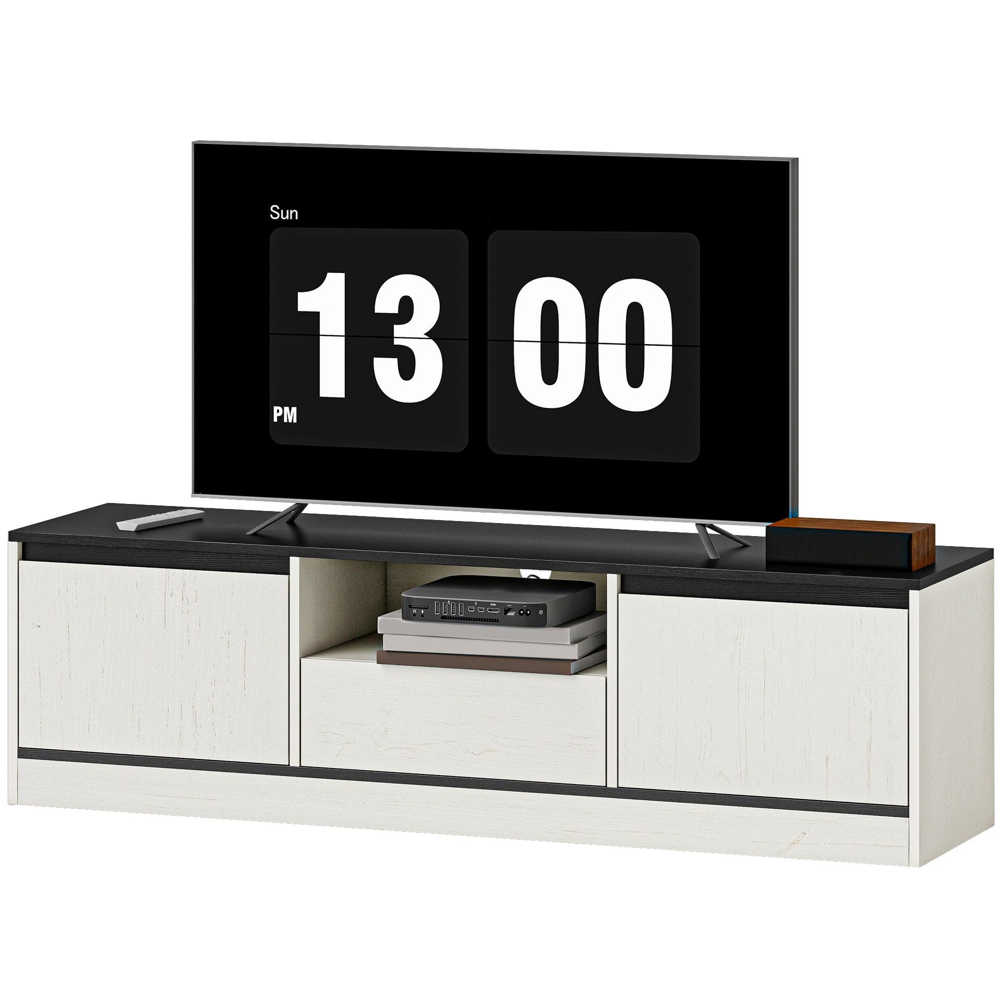 White Wood Grain TV Stand with Storage for 55–60 Inch TVs
