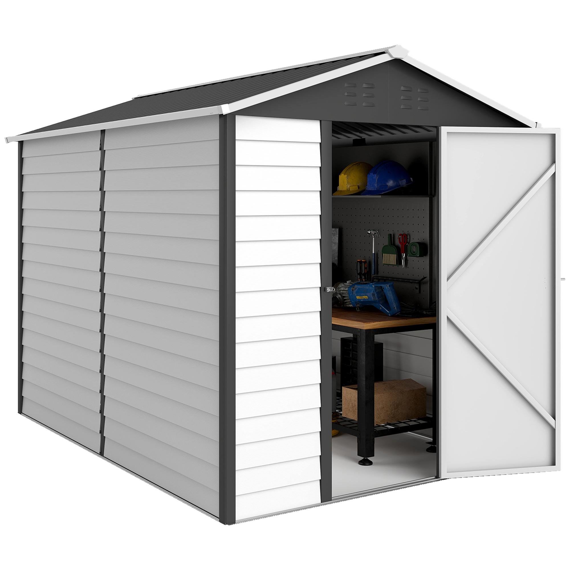White Dark Grey Galvanised Shed with Lockable Door, 9 x 6 ft