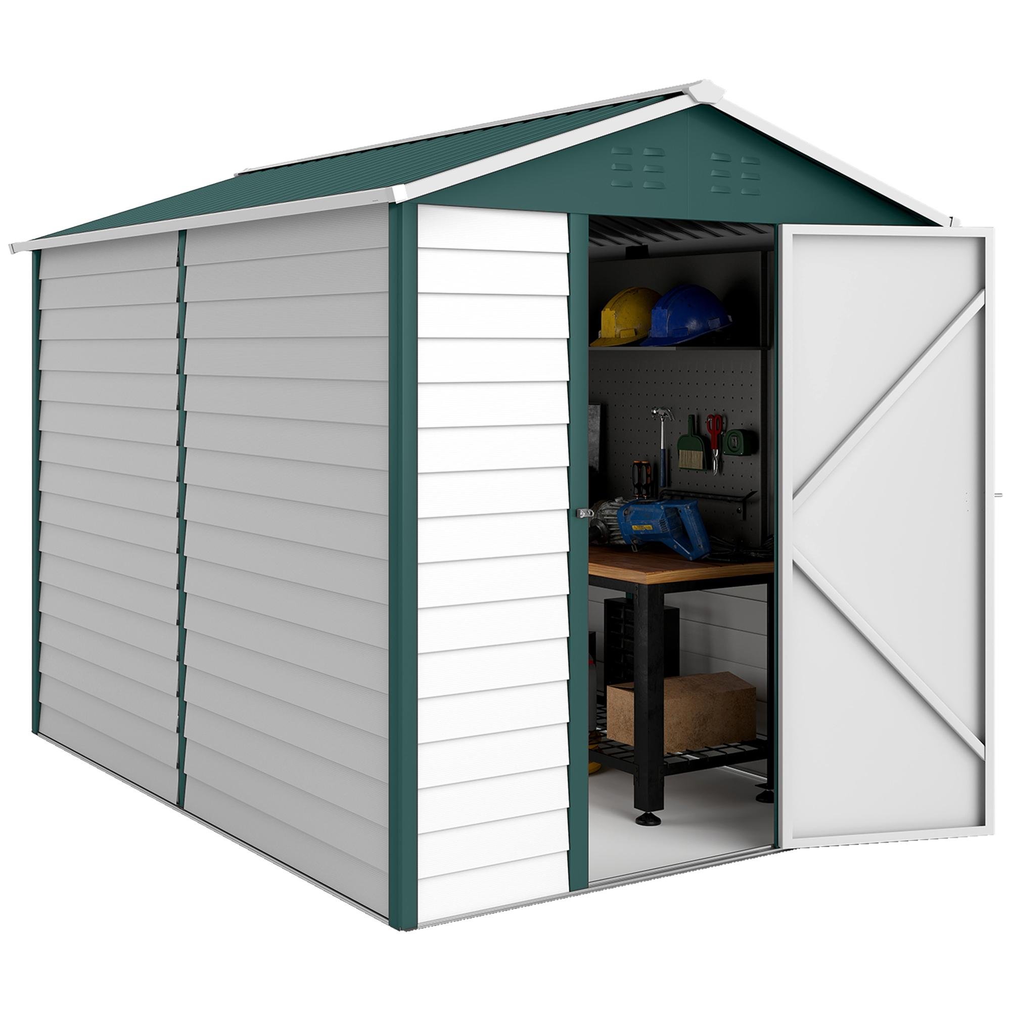 White Green 9x6 Garden Shed with Lockable Door