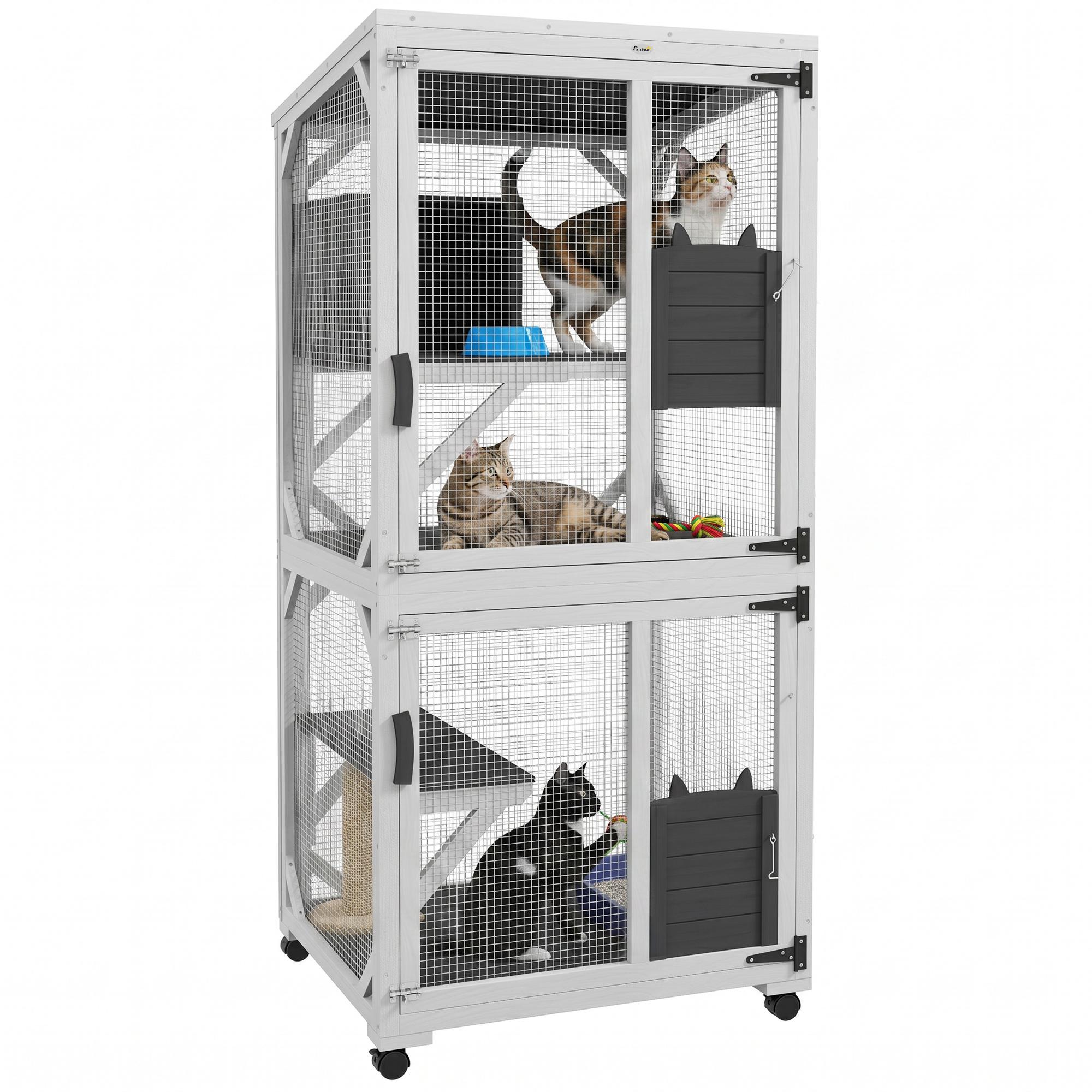 White Fir Catio on Wheels with Three Levels