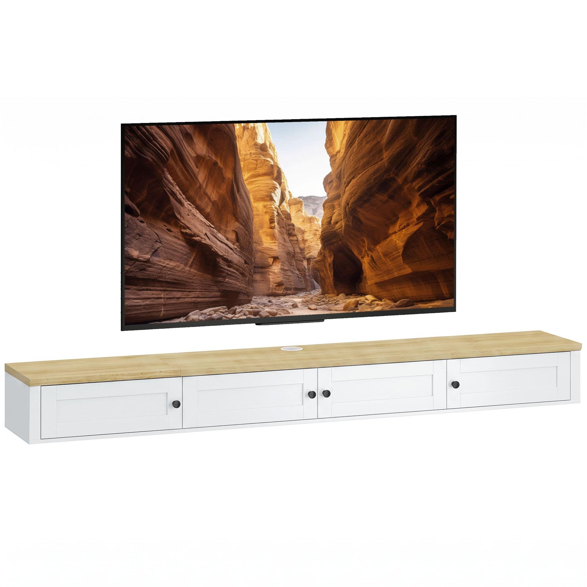 71 Inch Powered TV Stand with Floating Wall Mount