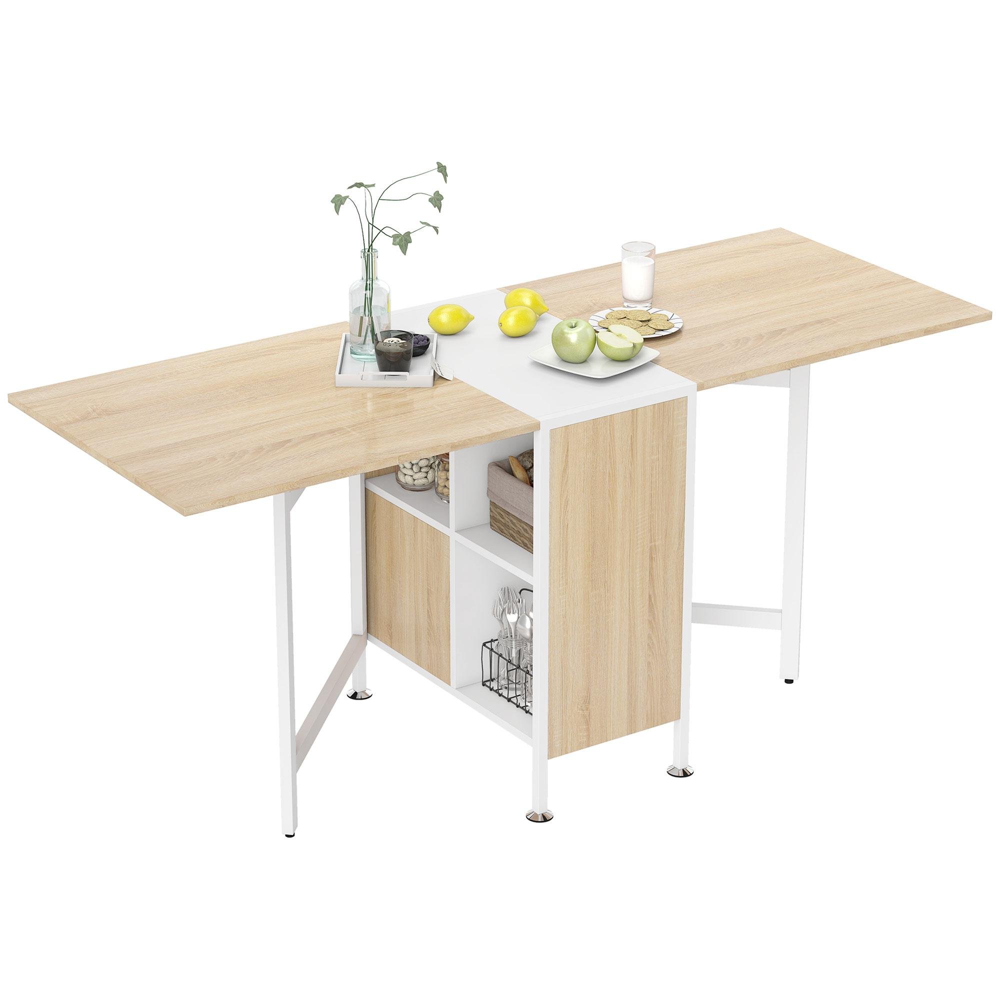 White Folding Table with Shelves for Small Spaces