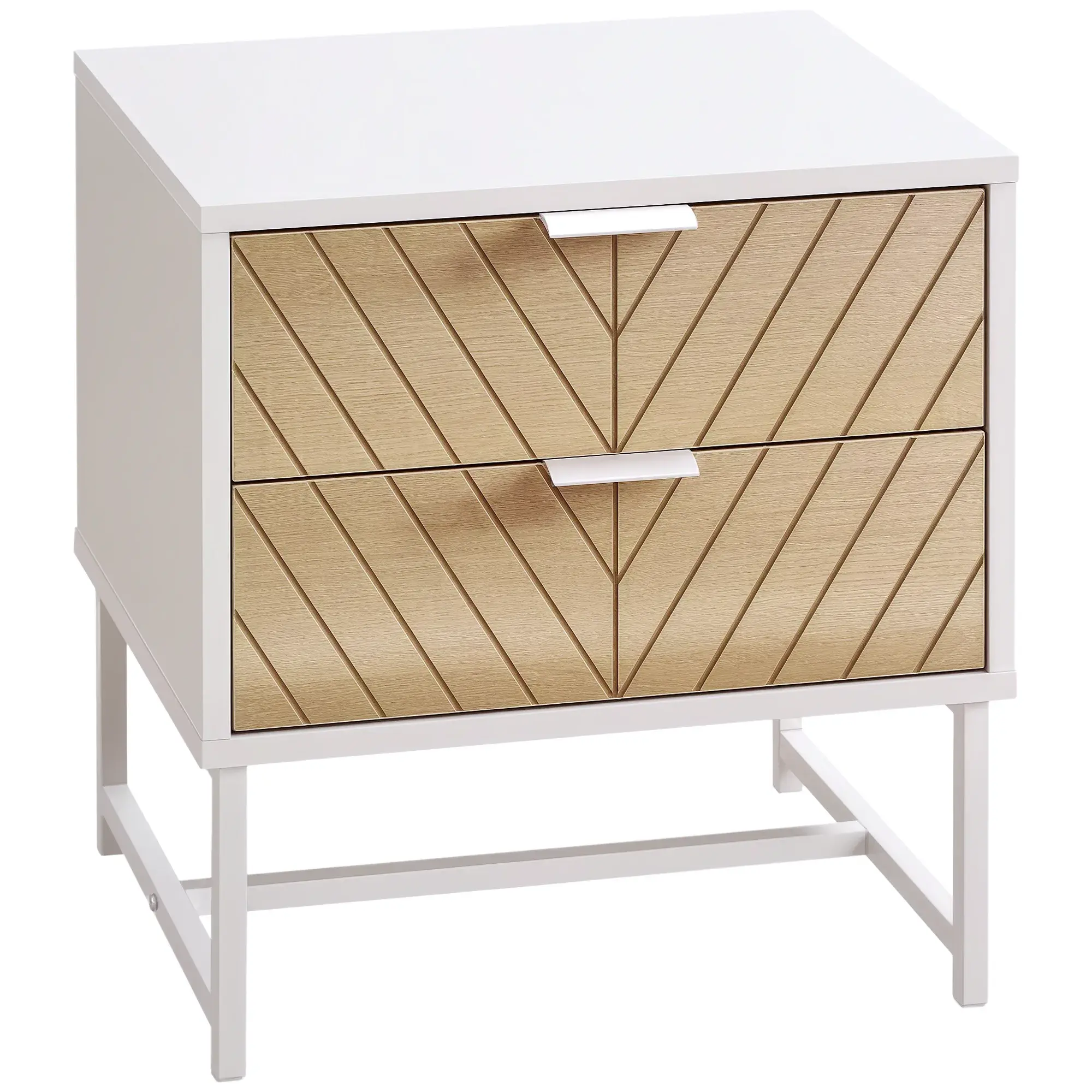 White Oak Chevron Nightstand with Two Drawers