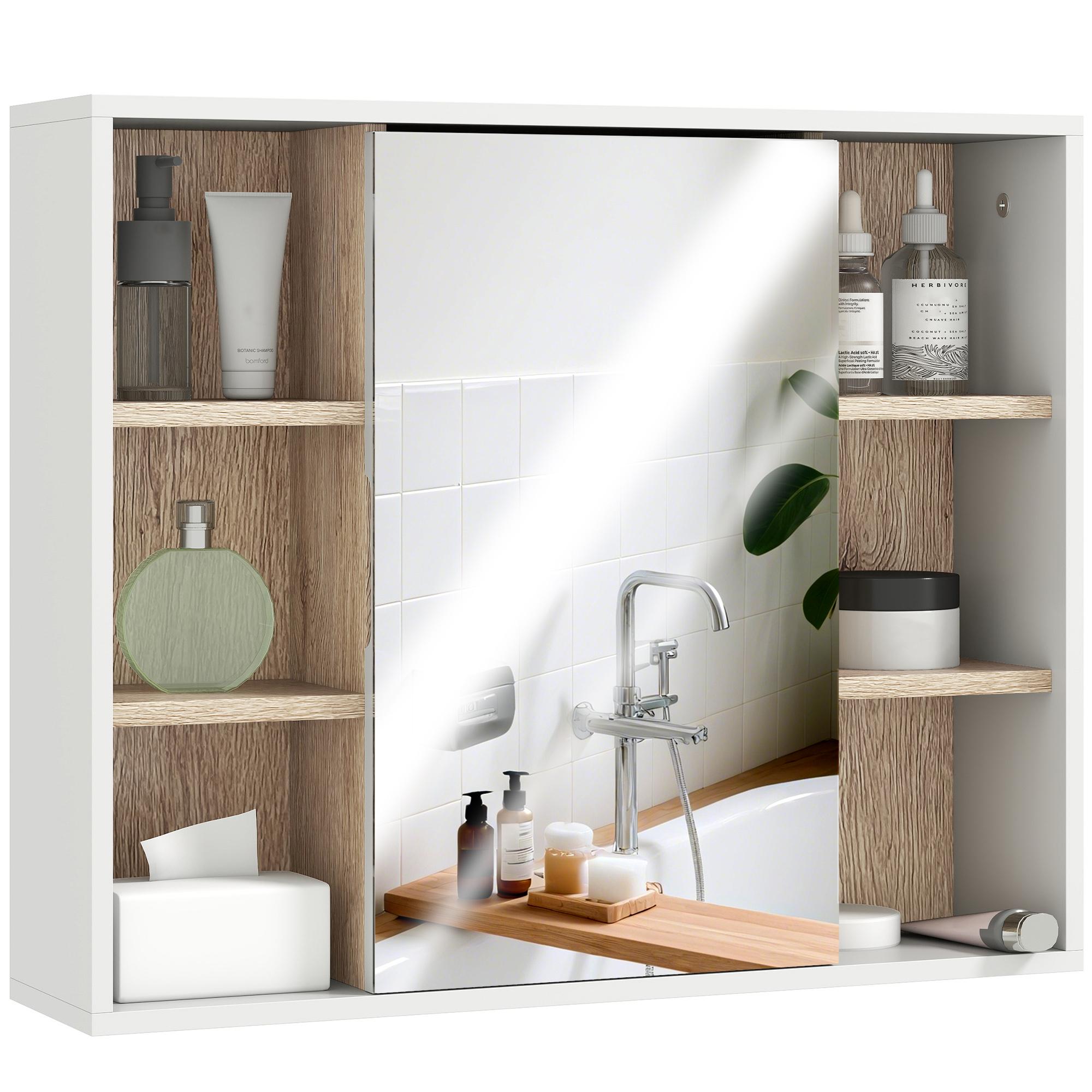White Oak Mirror Medicine Cabinet with Adjustable Storage