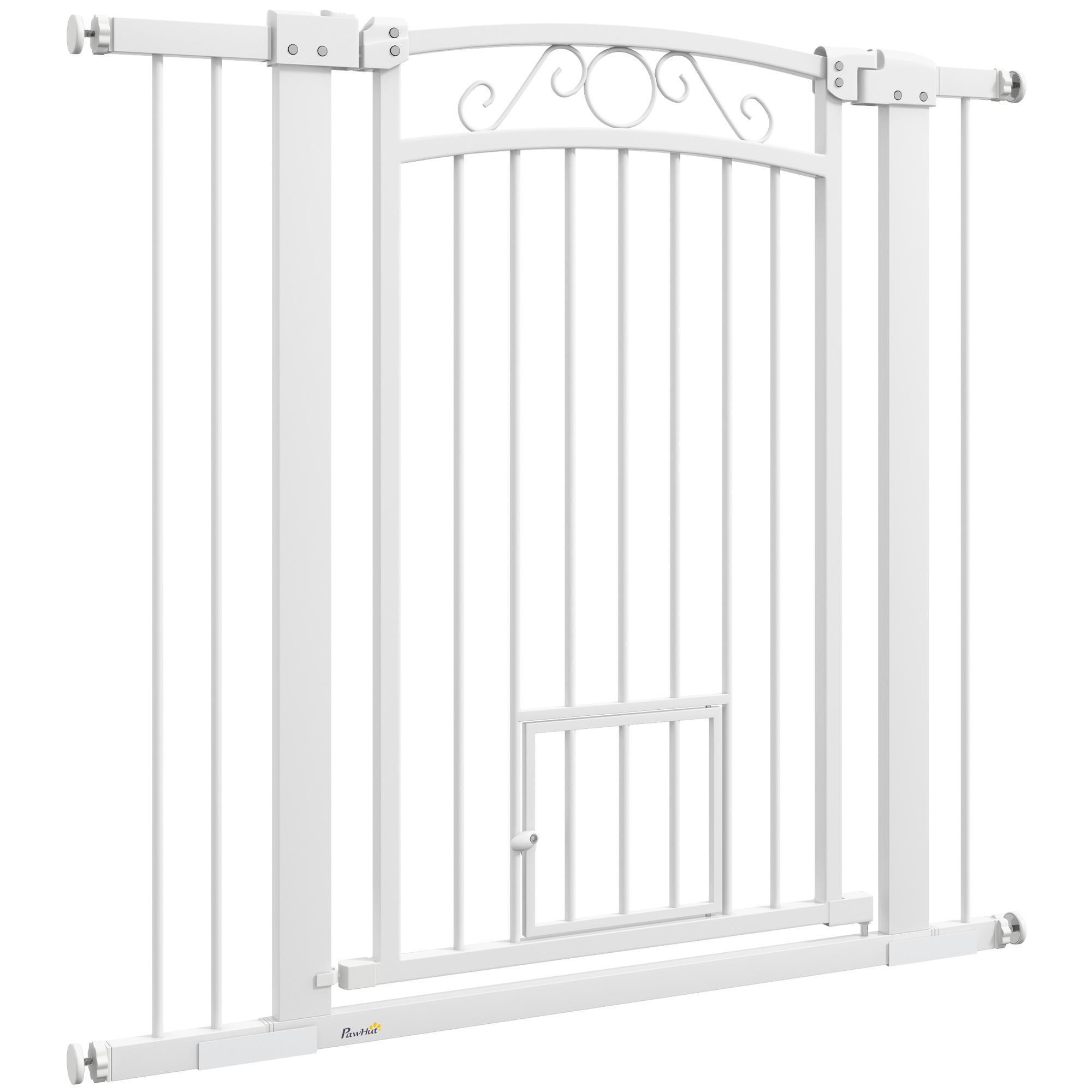 37.8 Inch Pet Gate, White Steel Walk-Through for Doorways