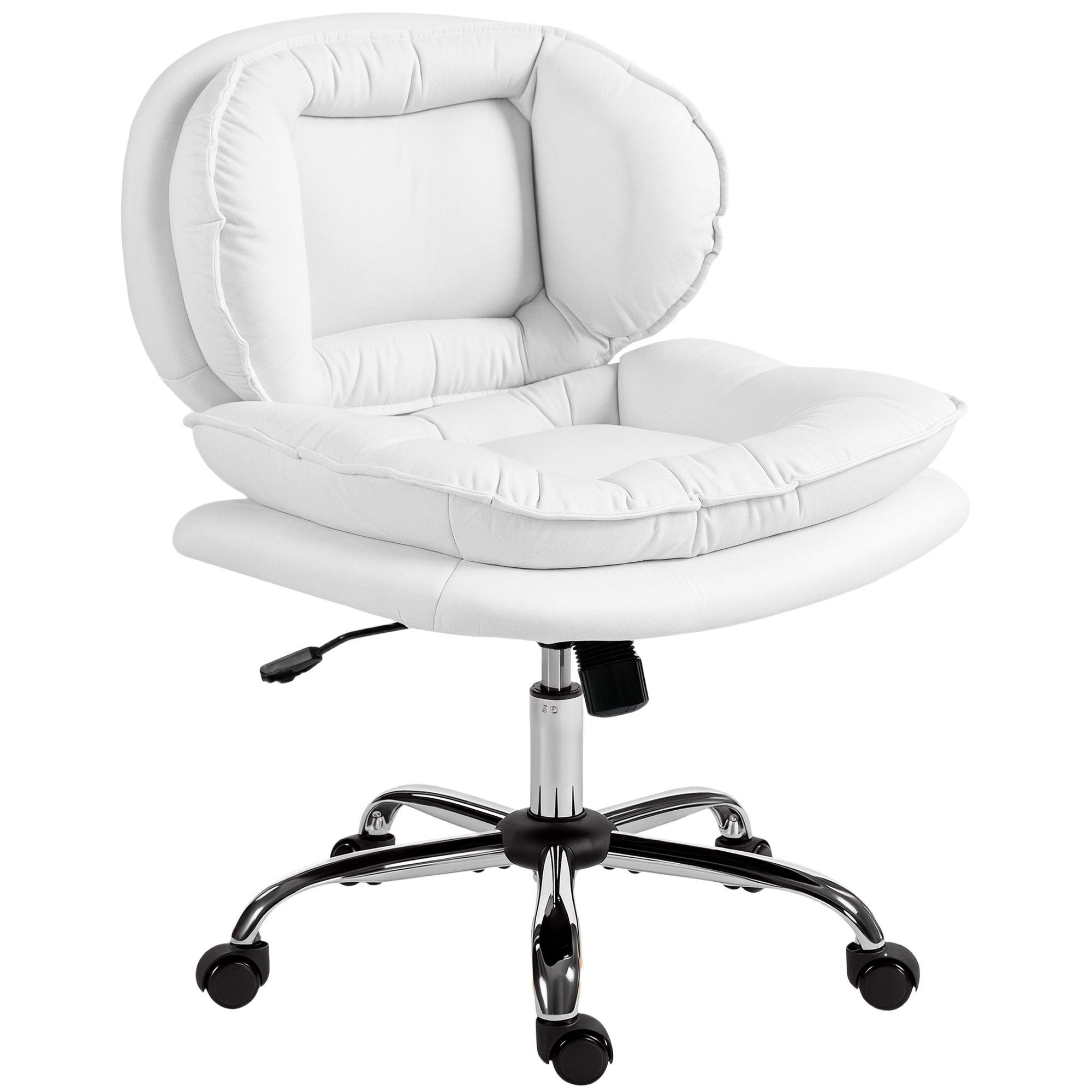 White Leathaire Criss Cross Chair, Wide Armless Office Seat