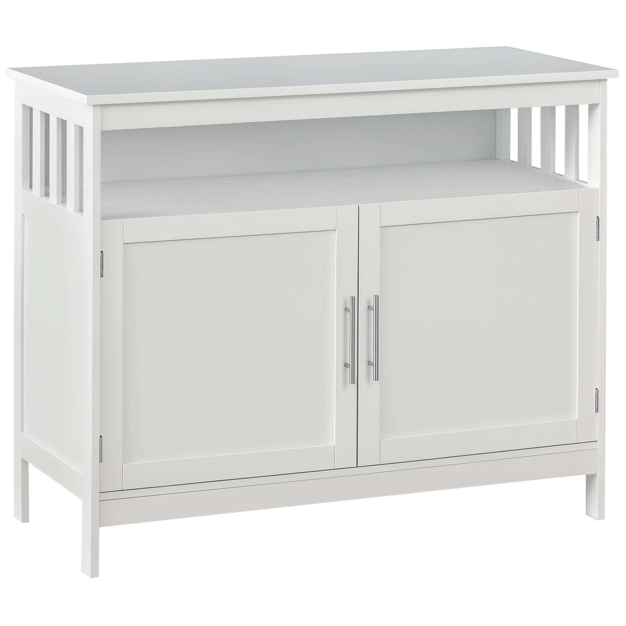 White Open Shelf Bar Cabinet with Adjustable Storage