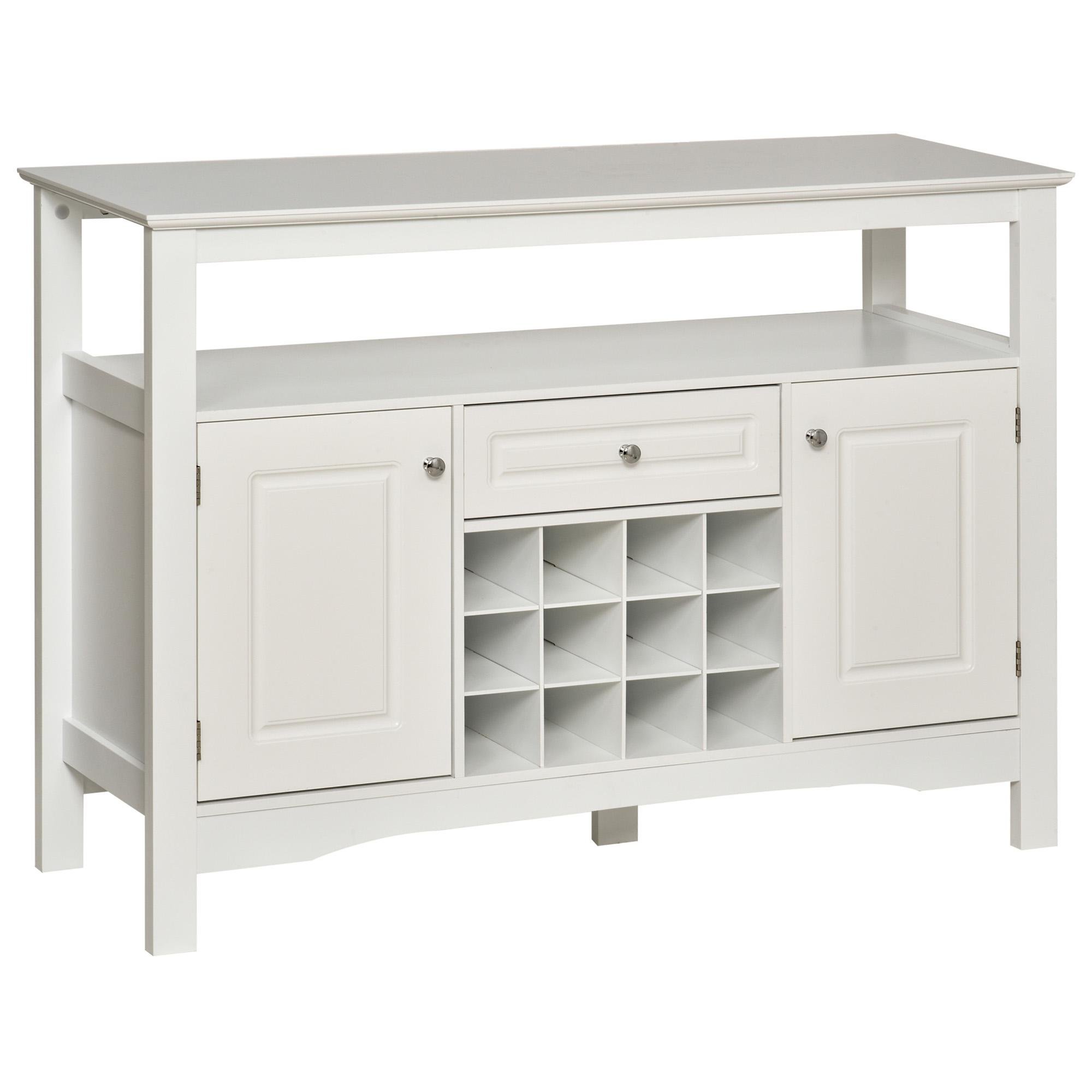 White 12 Bottle Bar Cabinet with Drawer and Storage