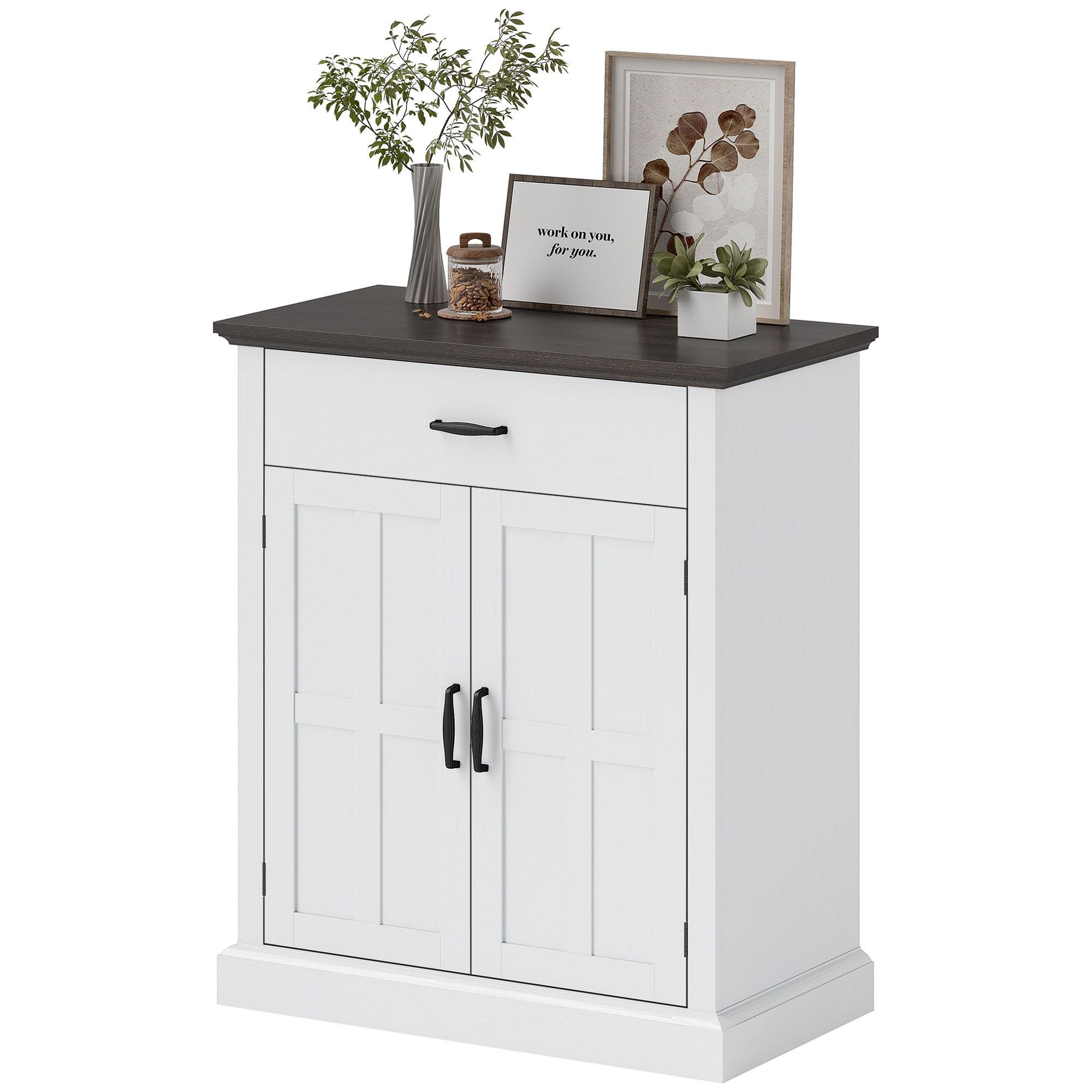 White Adjustable Shelf Bar Cabinet with Drawer