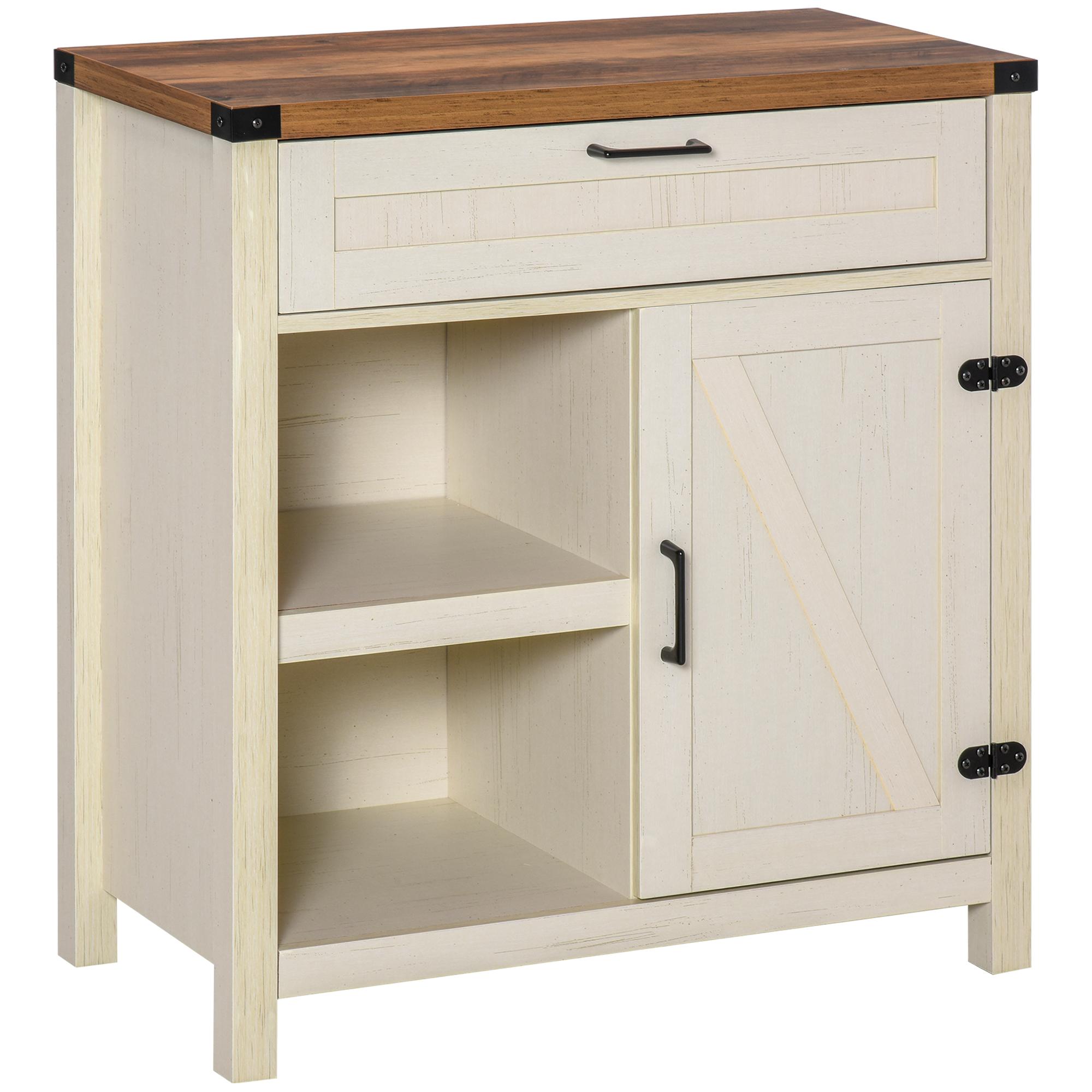 White Barn Door Credenza with Adjustable Shelf