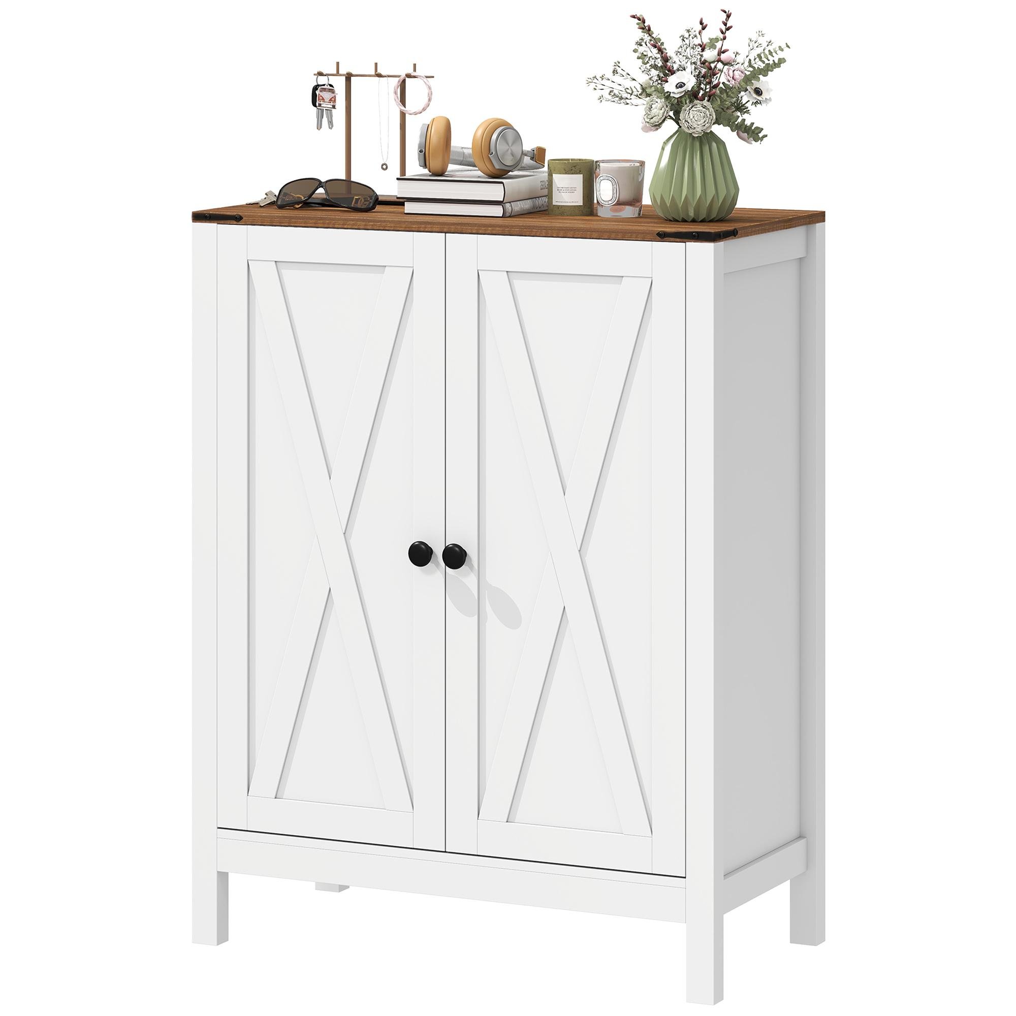 White Barn Door Shoe Cabinet with Adjustable Shelves