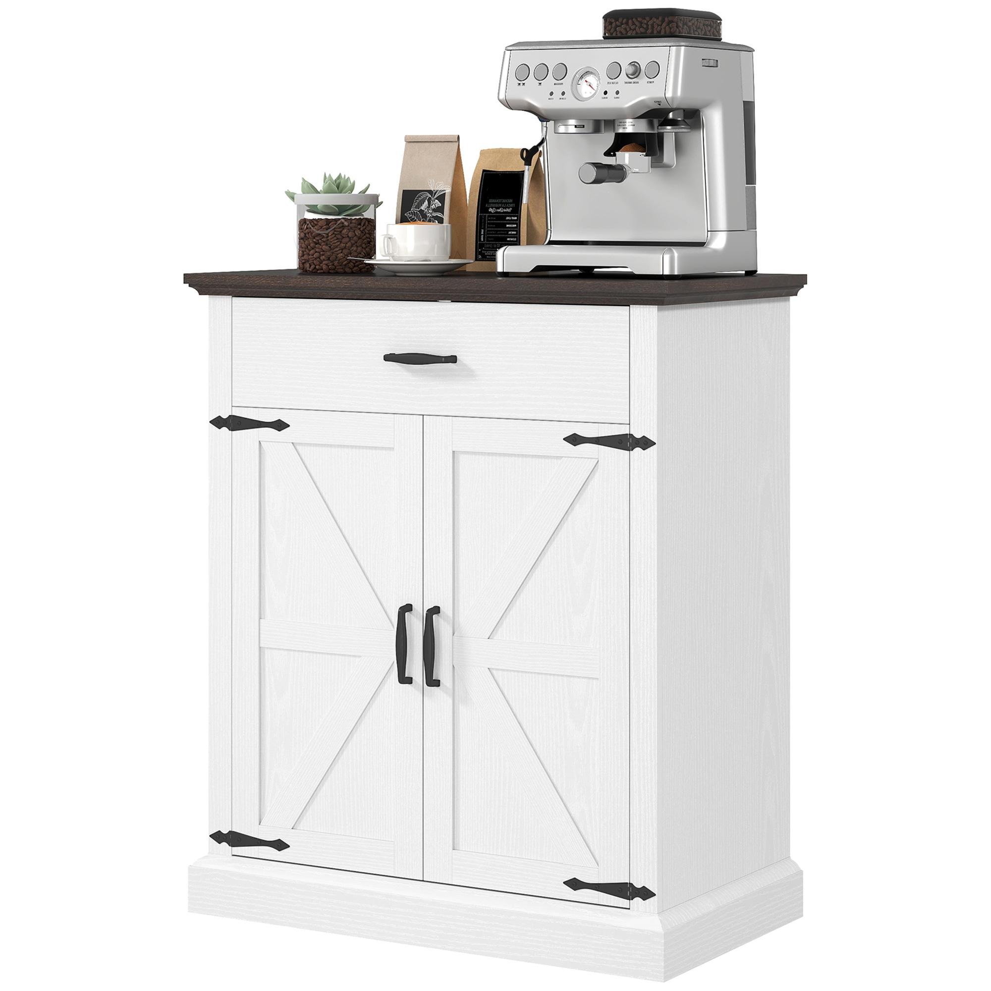 White Farmhouse Storage Cabinet with 1.2-Inch Thick Top