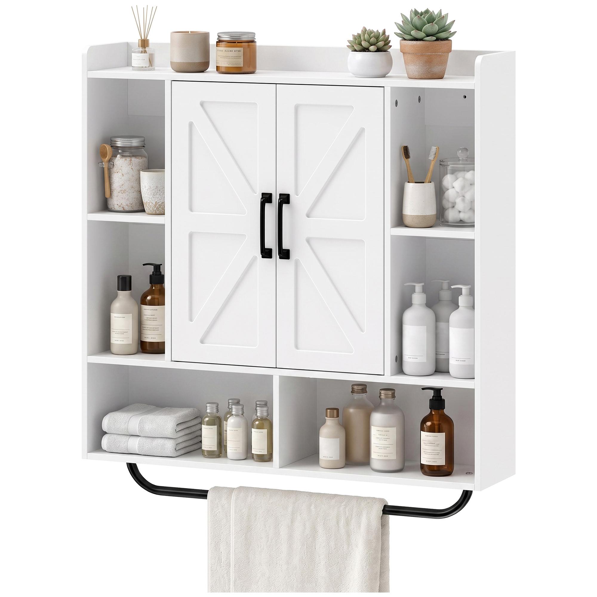 White Barn Door Bathroom Cabinet with Zoned Storage