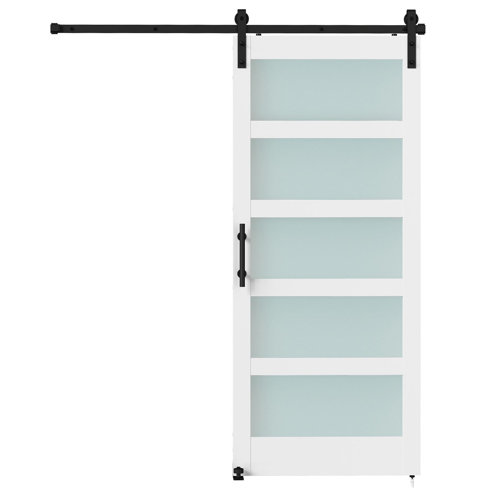 White Glass Panel Barn Door, 36 x 84 in, Hardware Kit