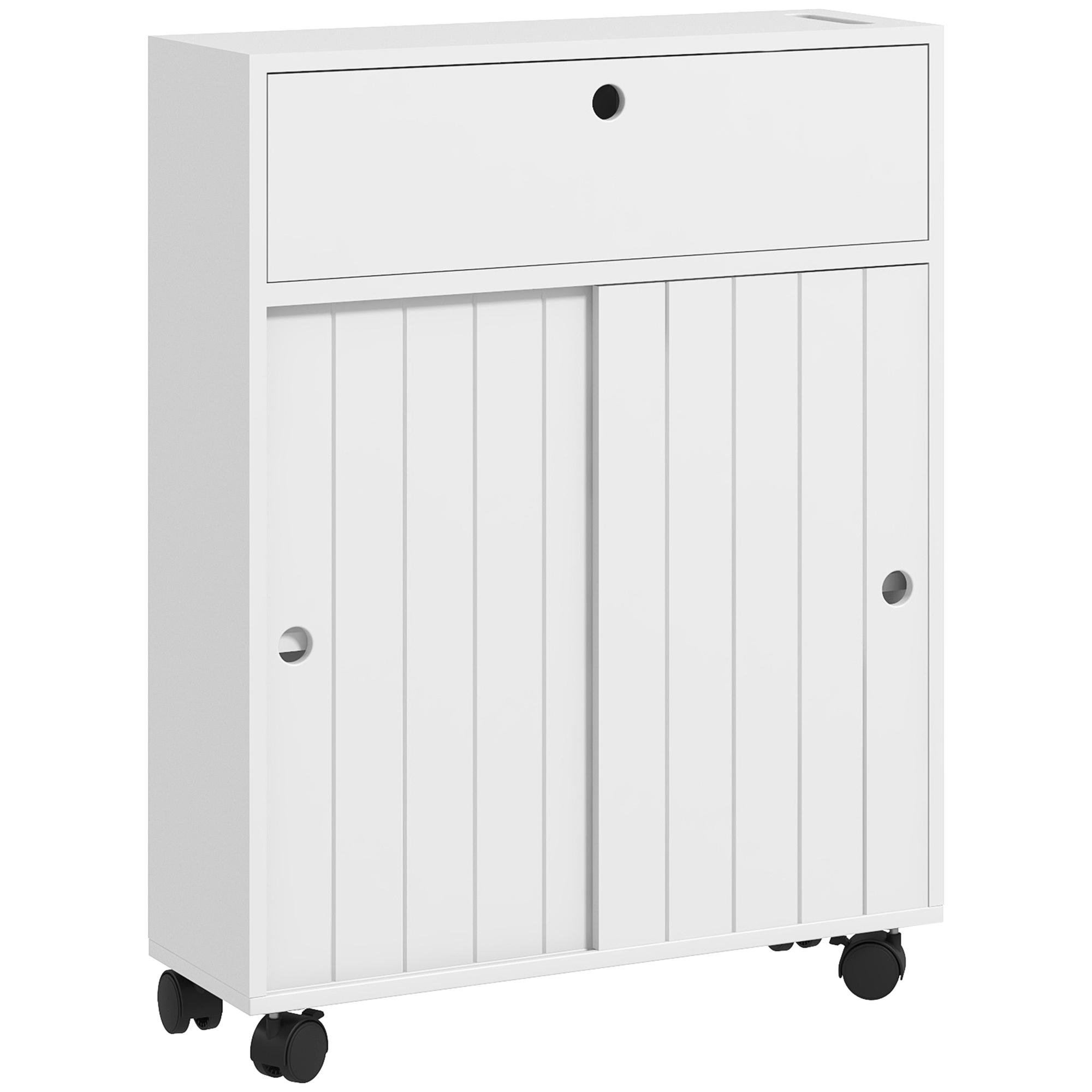 White Rolling Bathroom Cabinet with Adjustable Shelf, 20.5 in