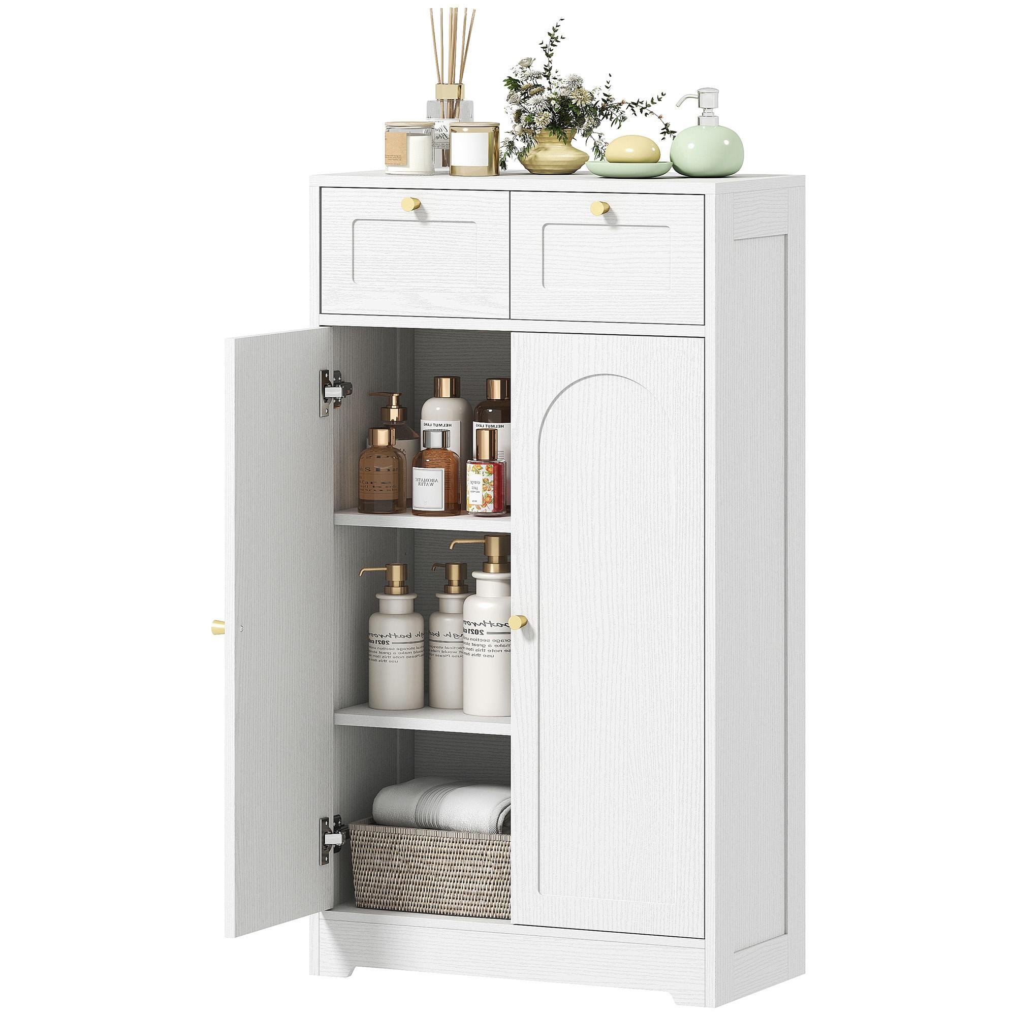 White 60x30x108 Bathroom Cabinet with 2 Drawers