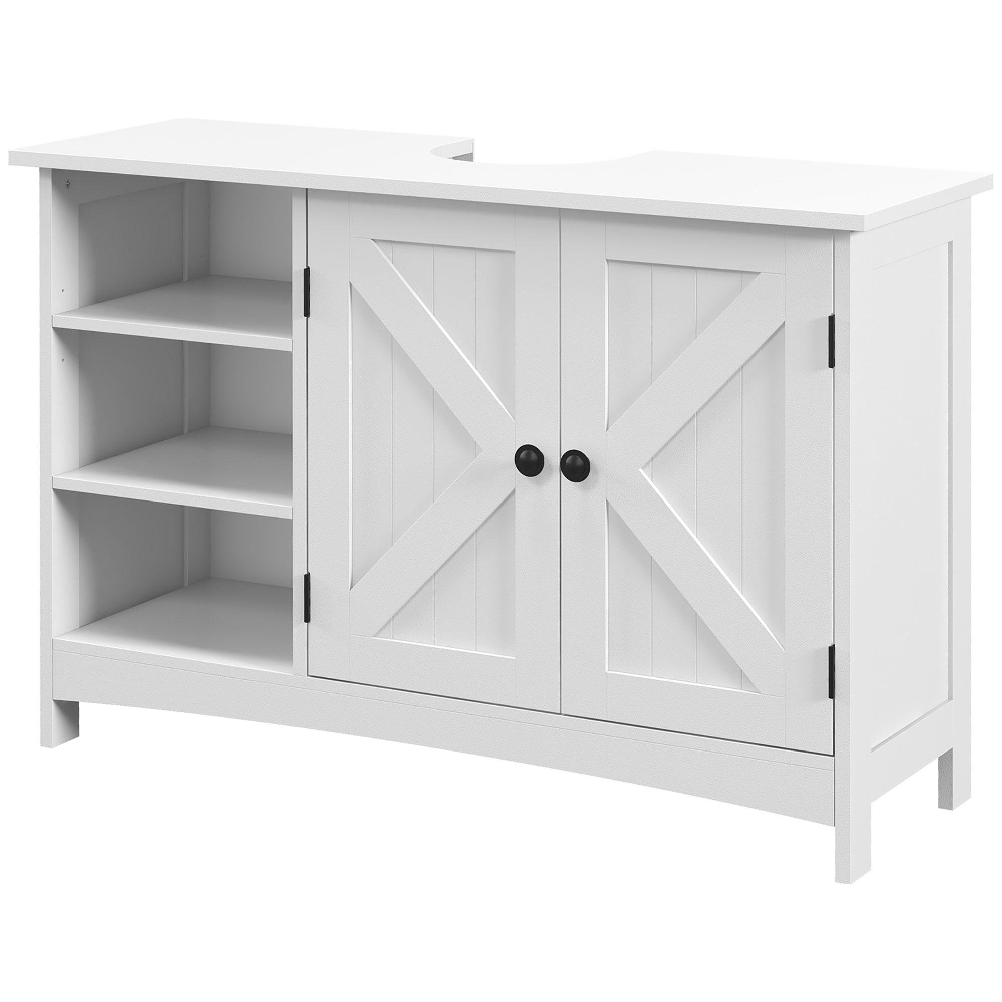 White 90 cm Sink Cabinet with Adjustable Shelves