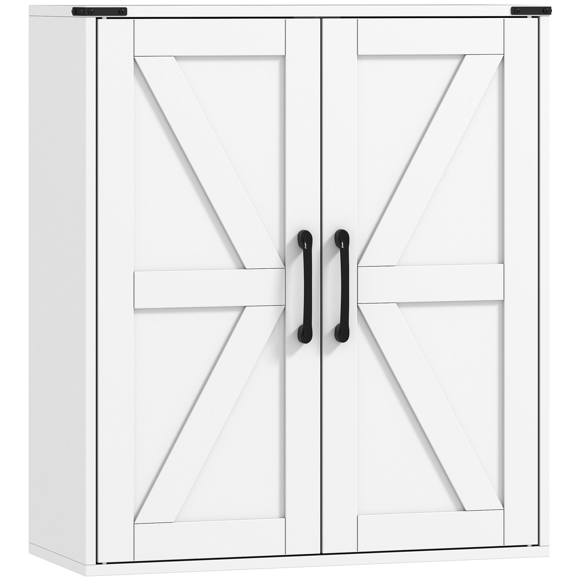 White Three-Tier Wall Cabinet with Adjustable Shelves for Bathrooms