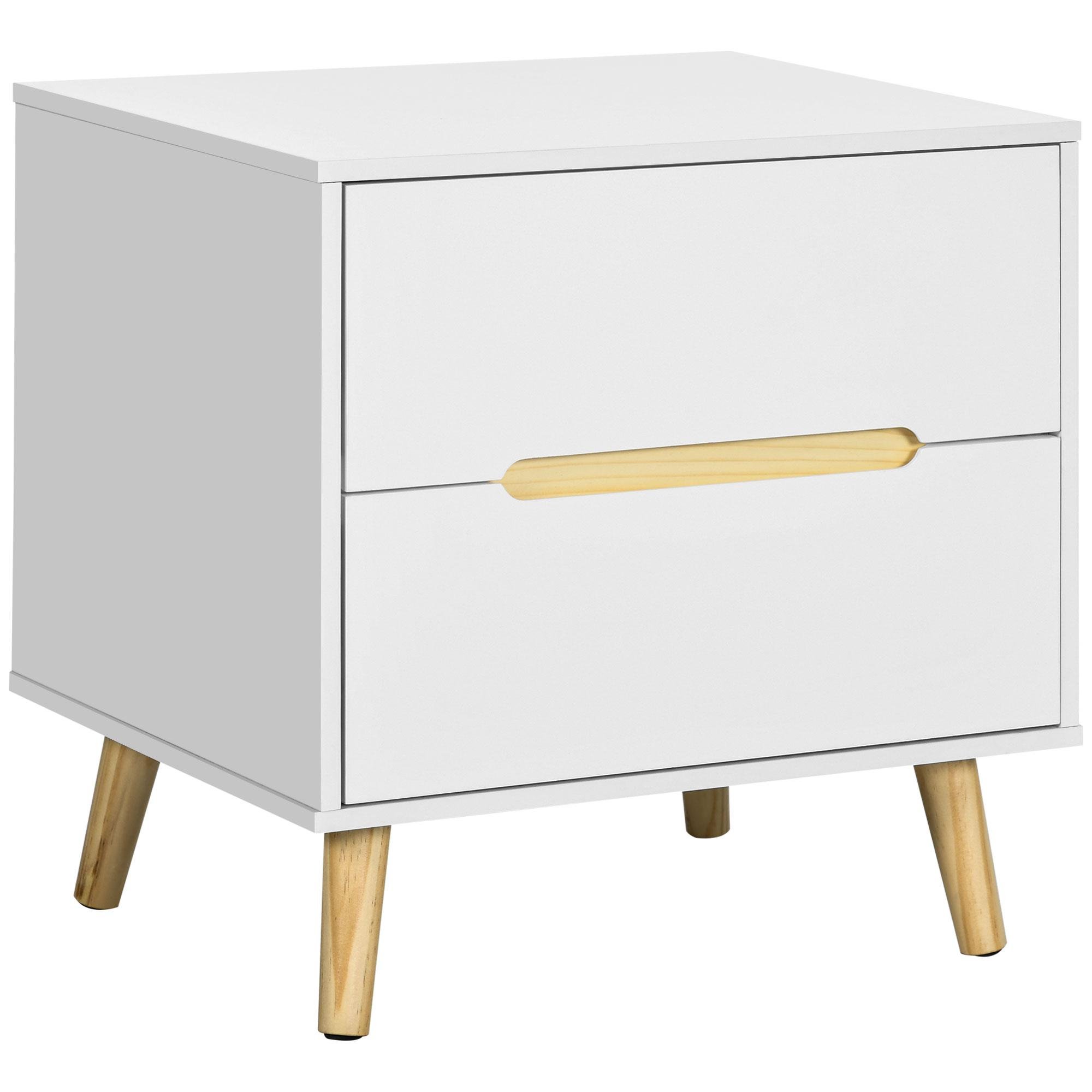 White Pine Leg Bedside Table with Two Drawers