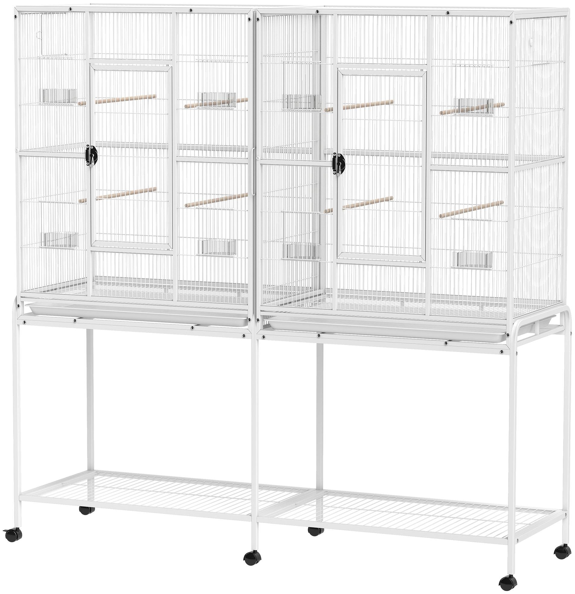 62.8 Inch White Bird Cage with Rolling Stand, 160 cm