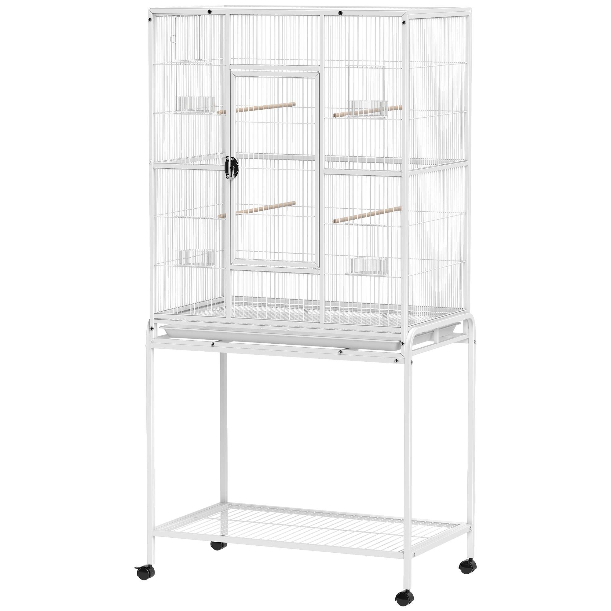 64 Inch White Bird Cage with Rolling Stand