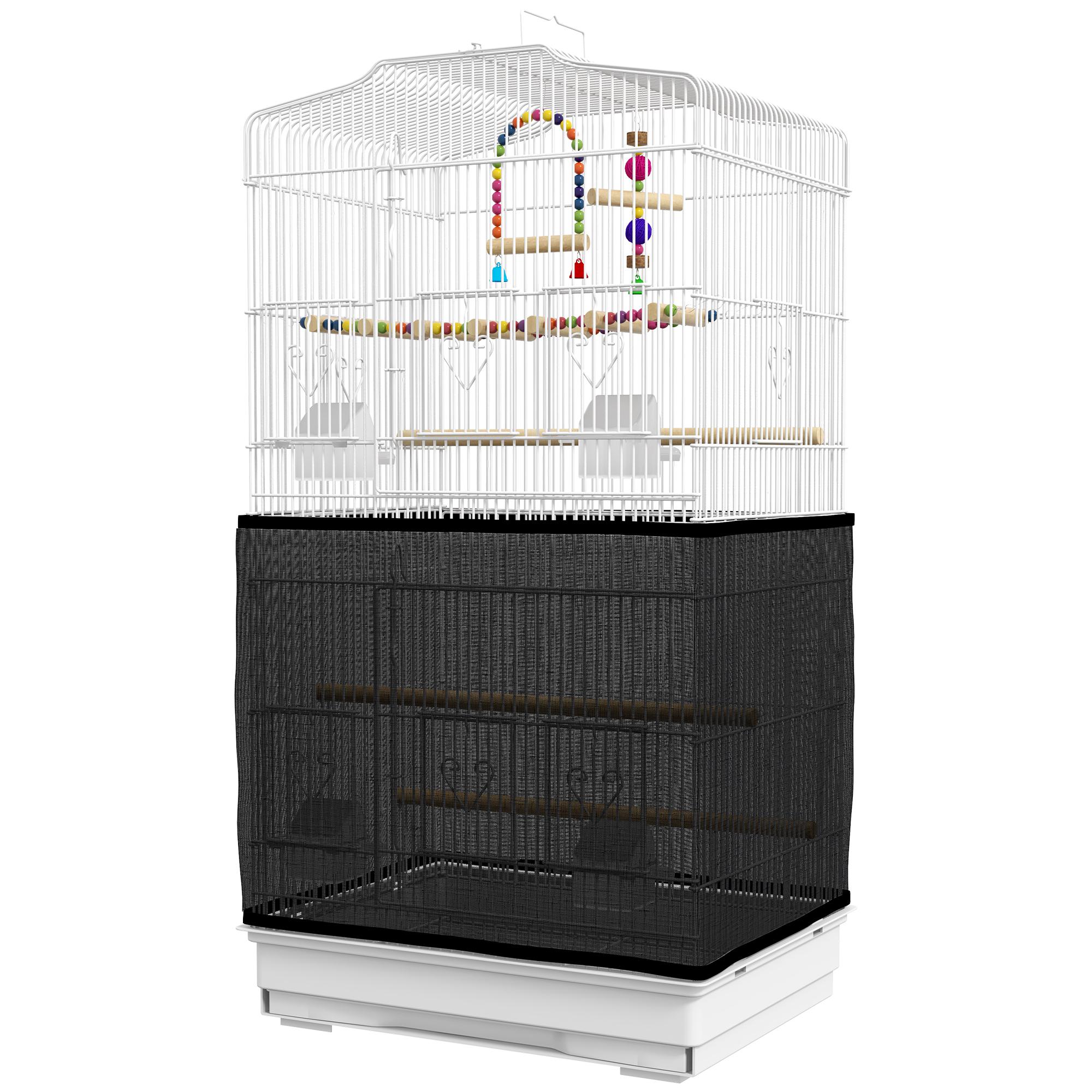 White 36 Inch Bird Cage with Mesh Cover and Accessories
