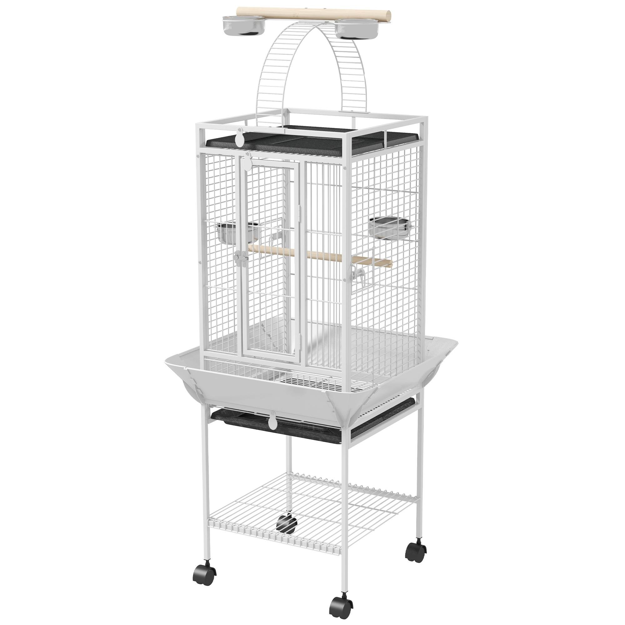 61.5 Inch White Bird Cage with Stand and Pull-Out Trays