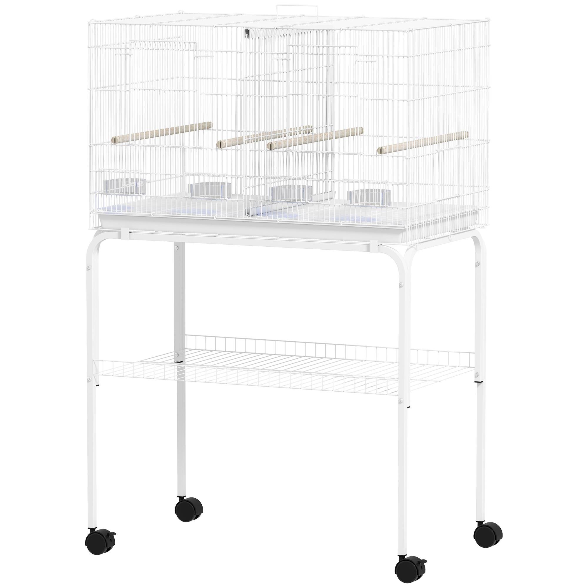 White Metal Bird Cage with Divider, 46 Inch