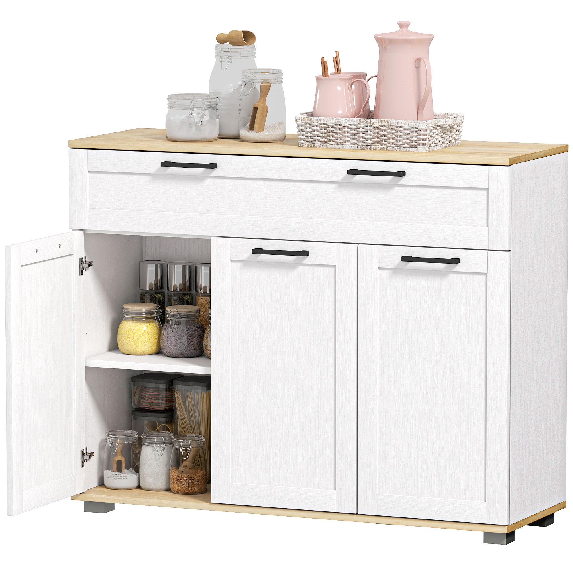White modern buffet cabinet with adjustable shelves, 39.4 in