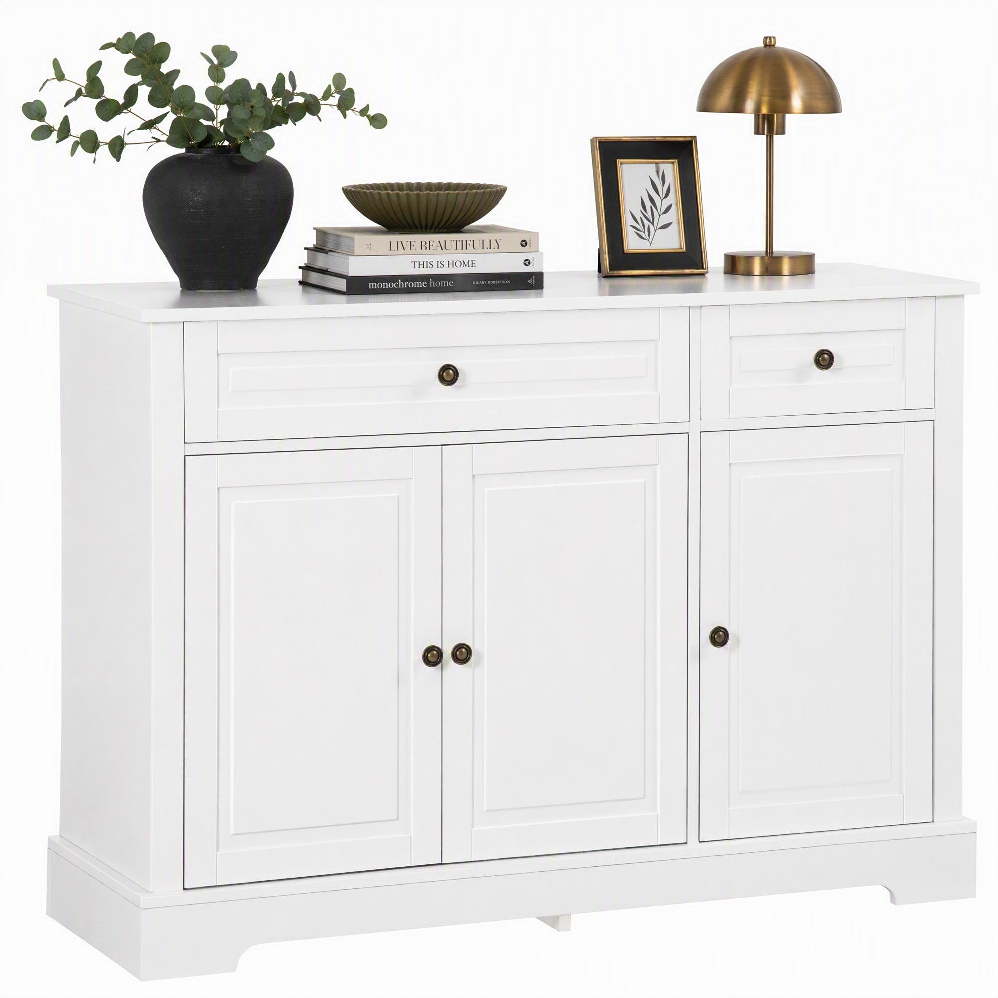 White MDF Buffet Cabinet with Adjustable Shelves
