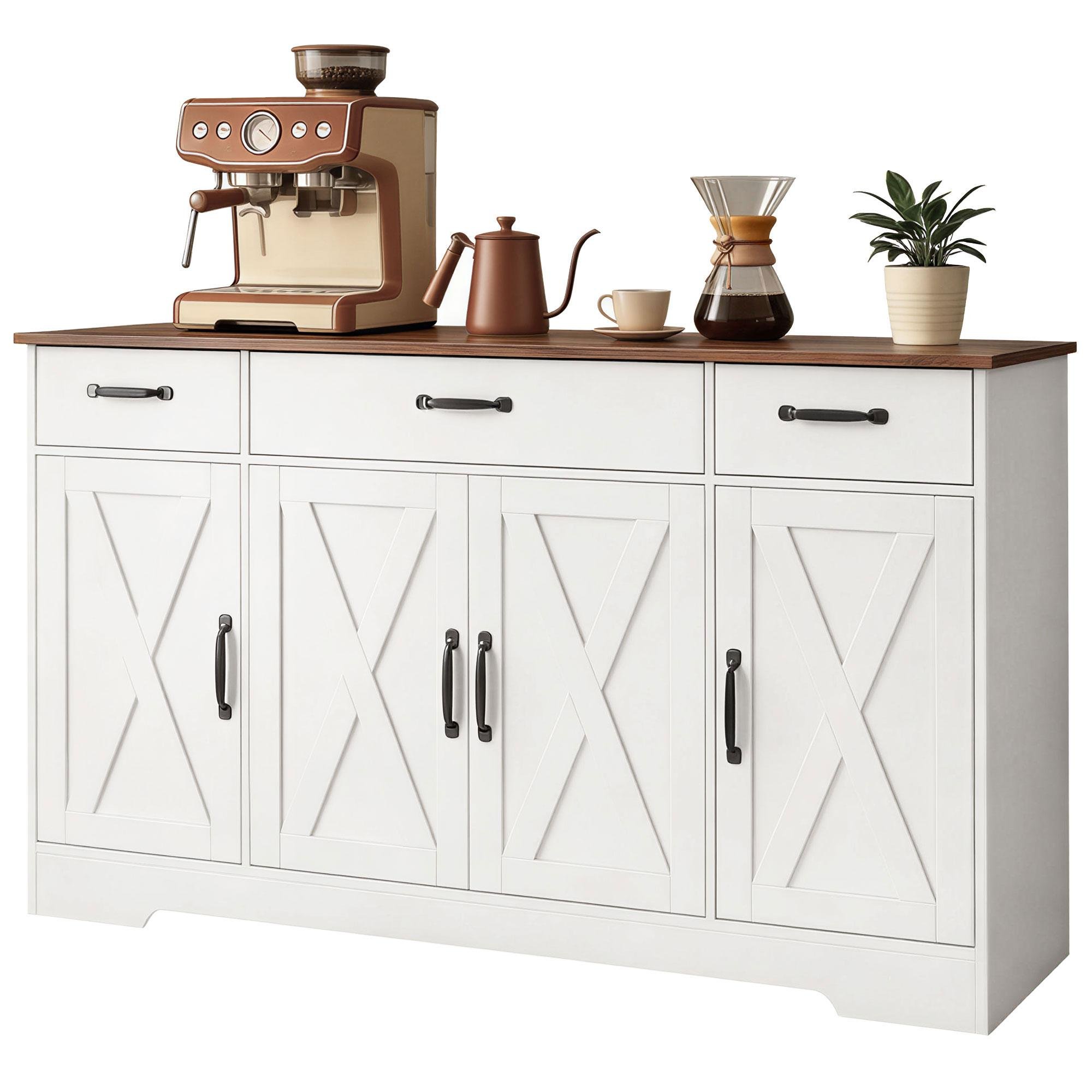White 55 Inch Buffet with Adjustable Shelves