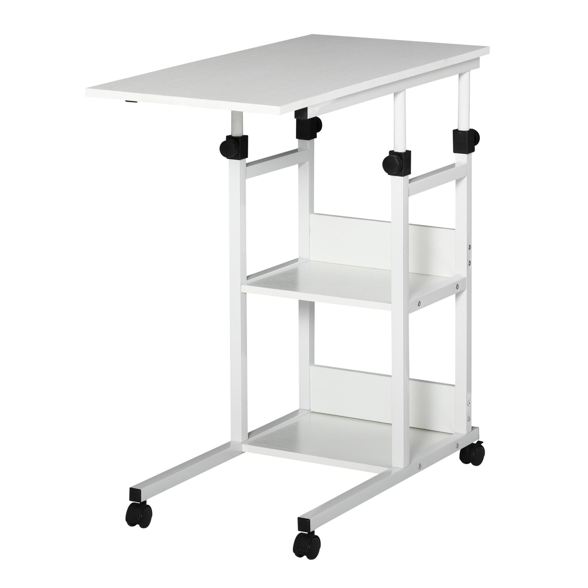 White C-Shape Mobile Desk, Adjustable Height