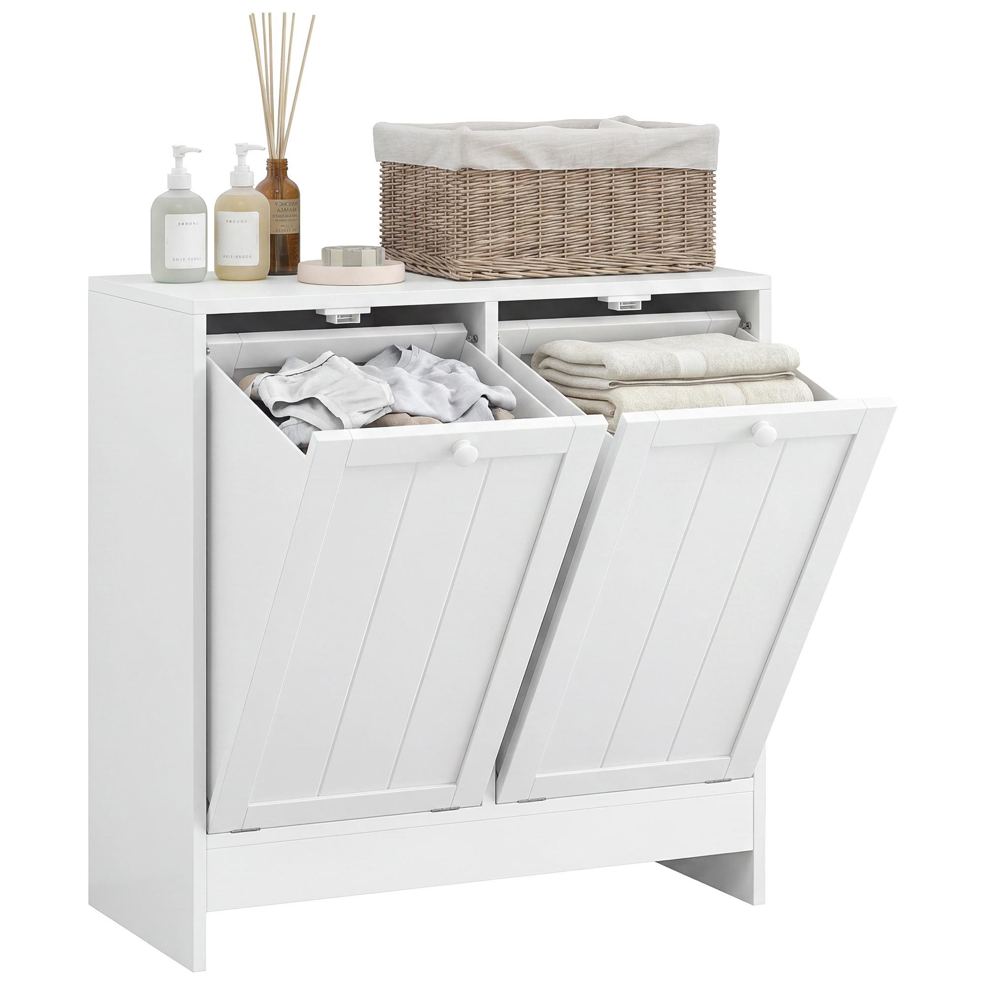 White Two Compartment Hamper Cabinet, 26-Inch