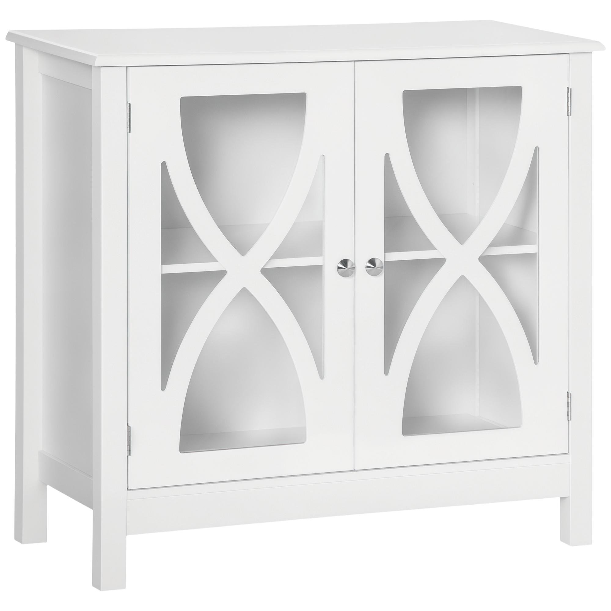 White Tempered Glass Bar Cabinet with Adjustable Shelf