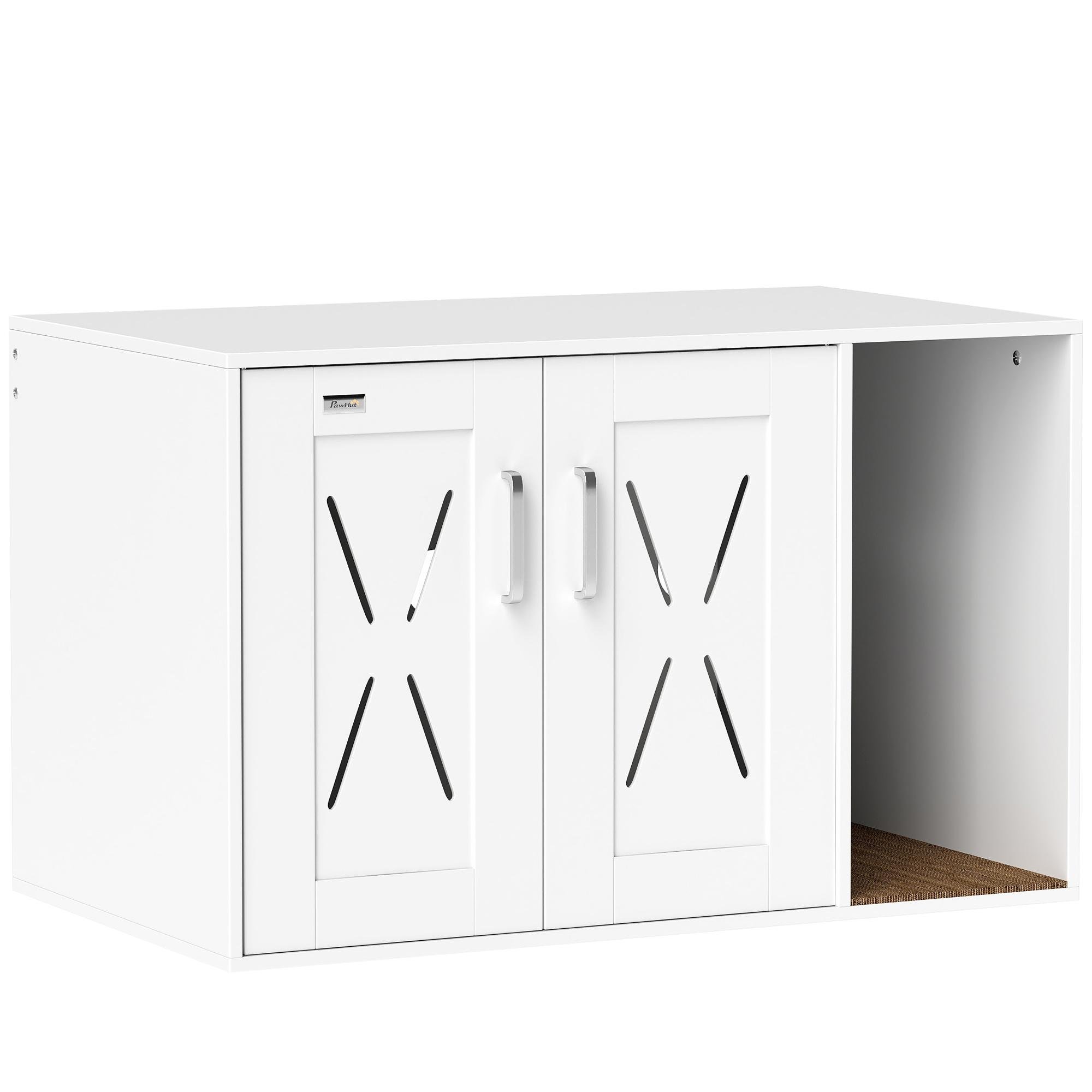 White Engineered Wood Litter Enclosure with Scratching Board