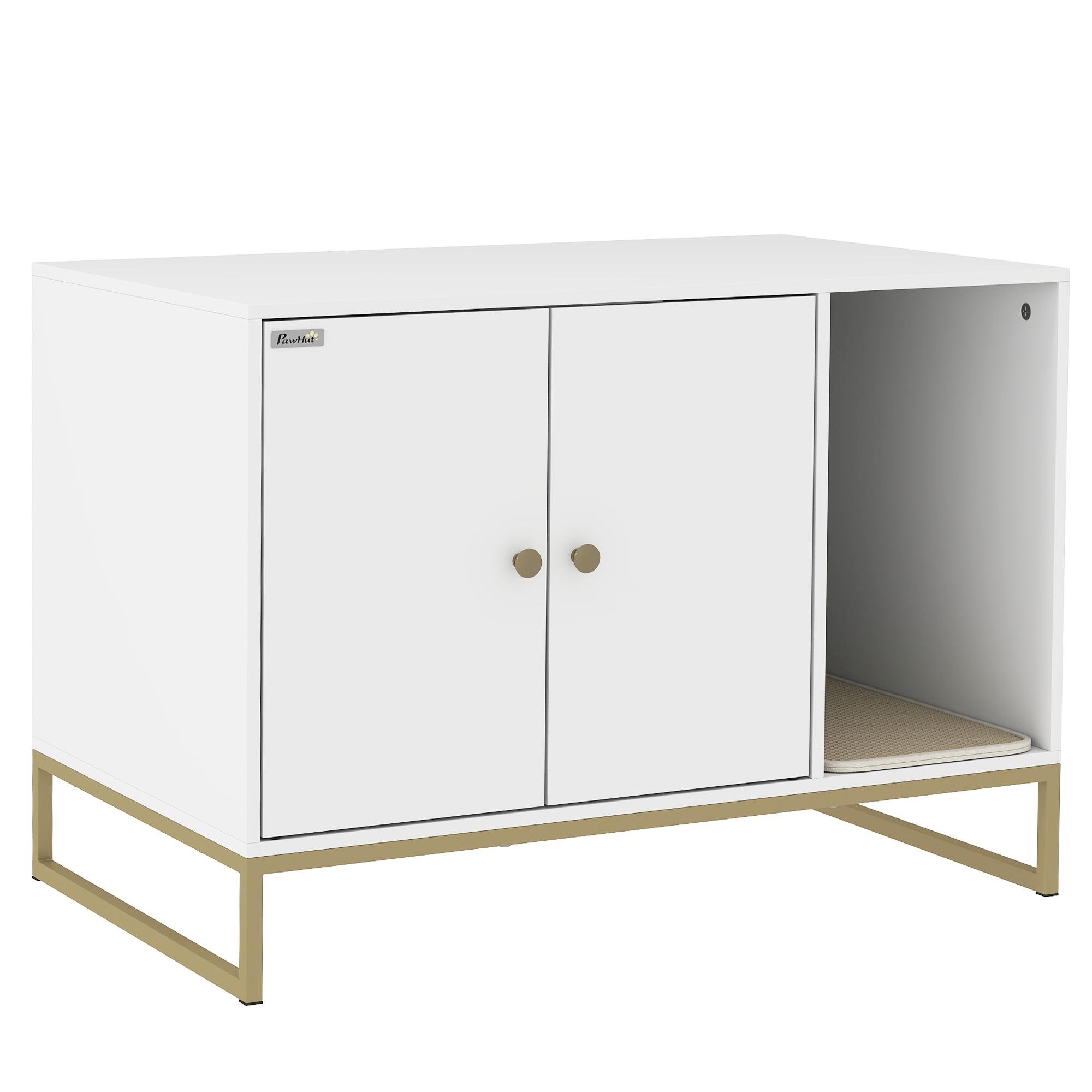 White Cat Litter Furniture with Tall Legs