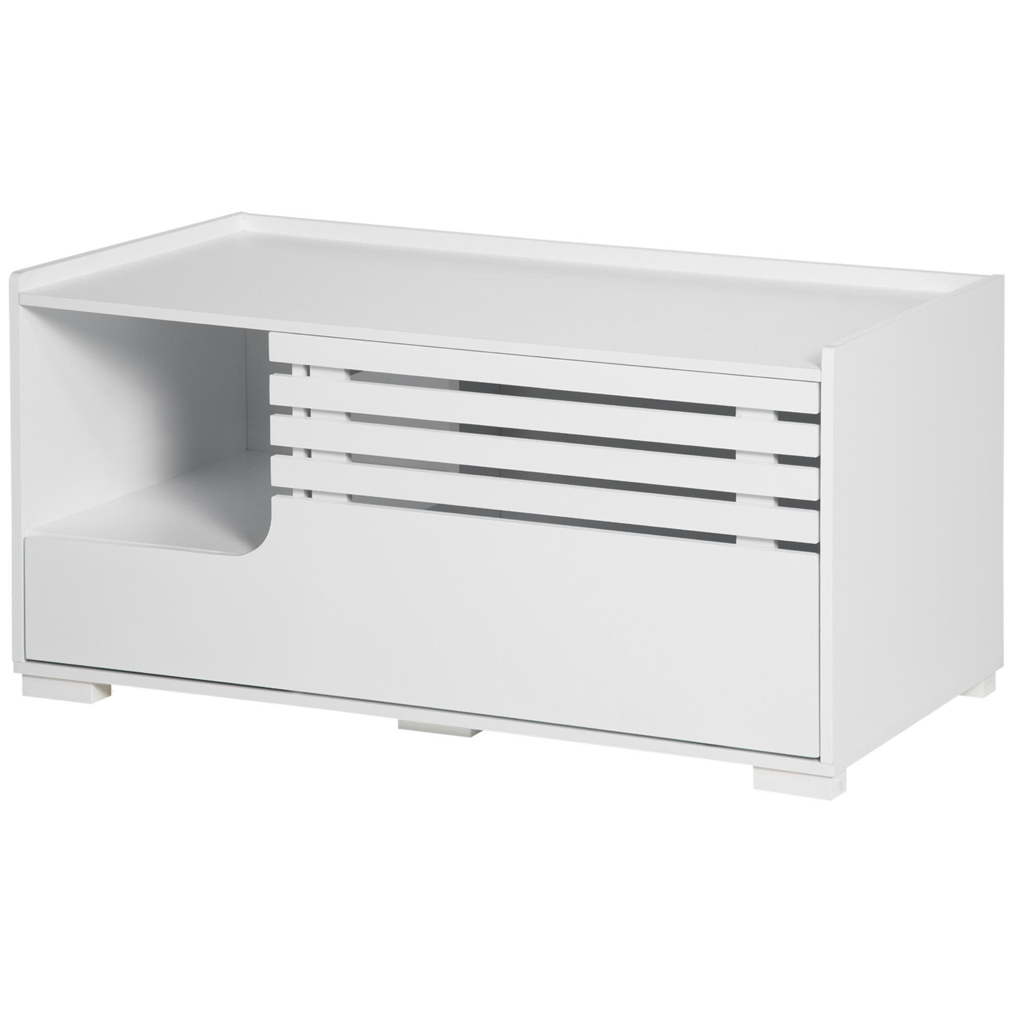 White Cat Litter Enclosure Storage with Side Table
