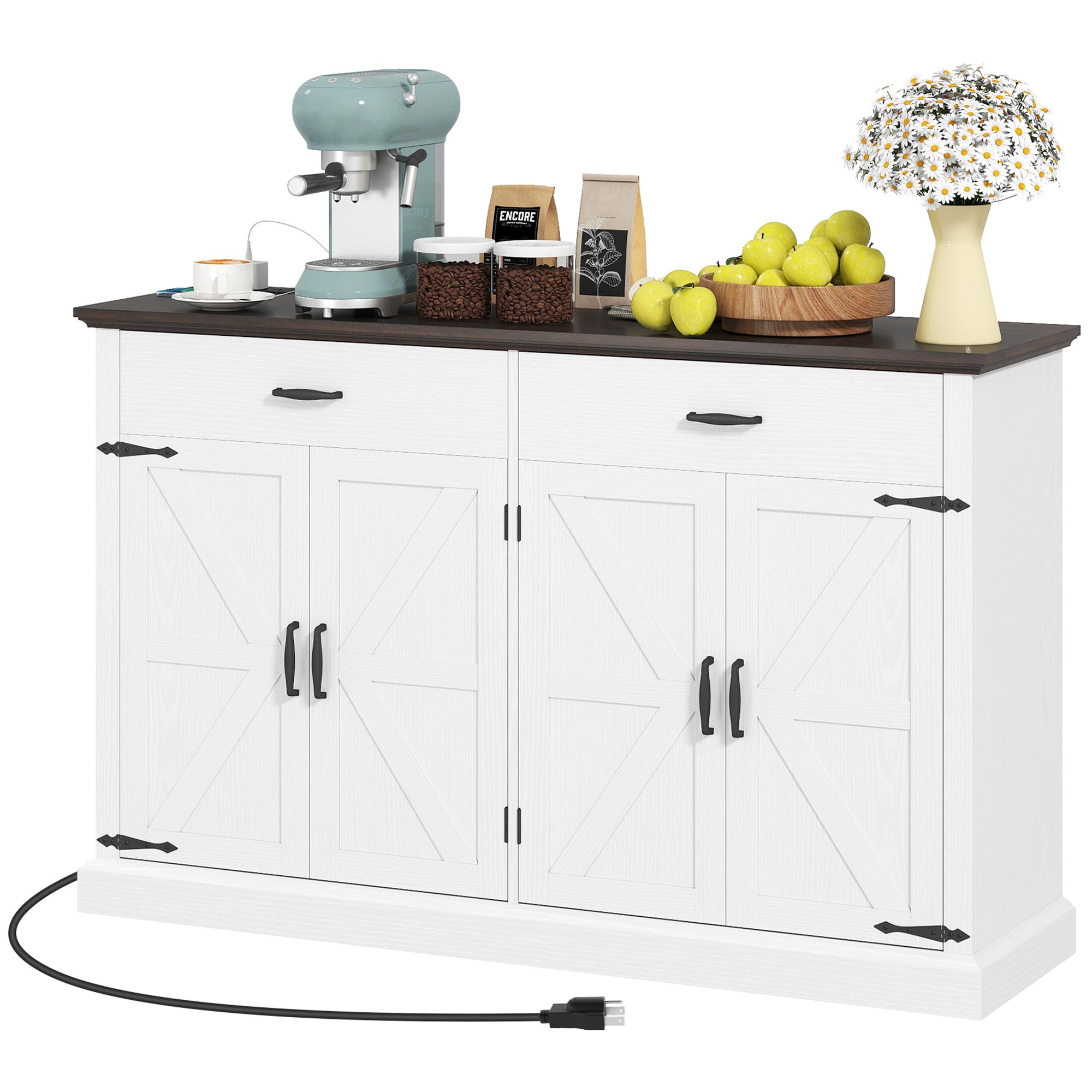 White Charging Sideboard with Barn Doors, 55.1 in