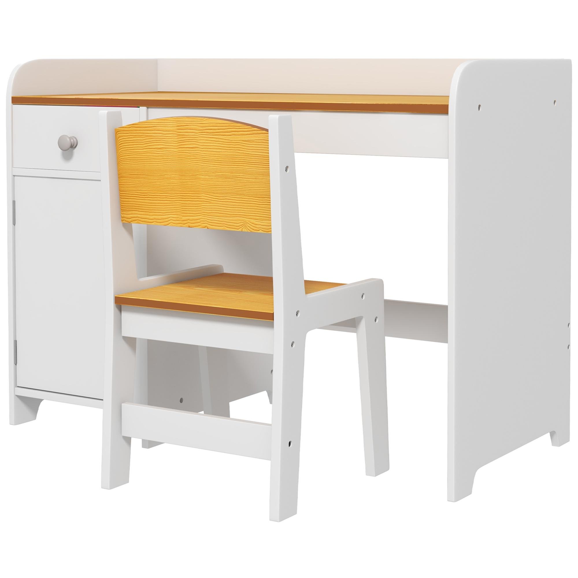 White MDF Desk Chair Set with Storage for Ages 3-6