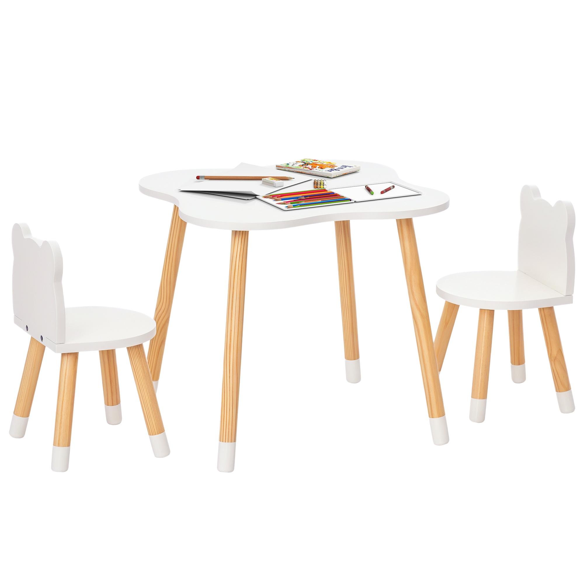 White Bear Kids Table Set with Two Chairs for Toddlers