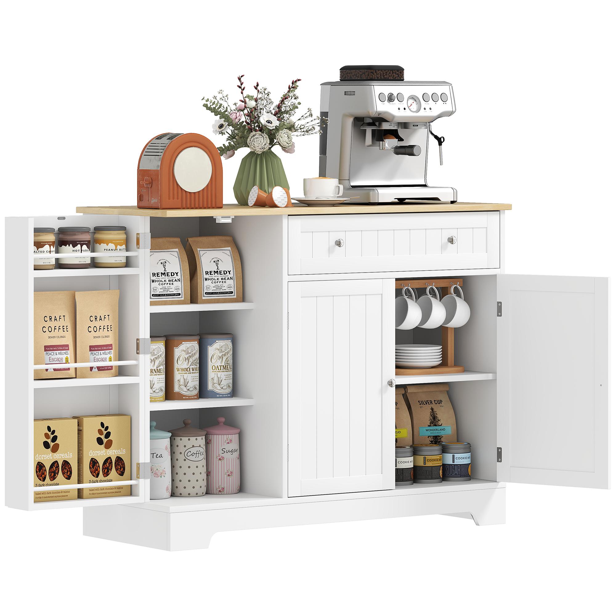 White Coffee Bar Cabinet with Door Shelves and Drawer
