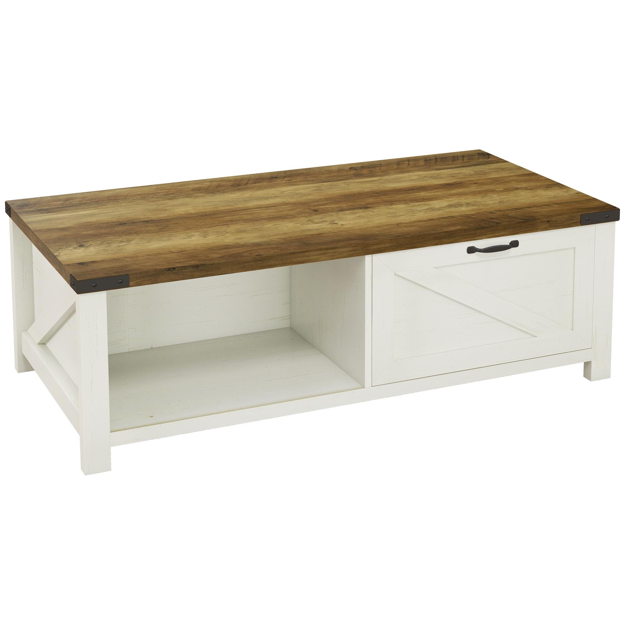 White Barn Door Coffee Table with Storage