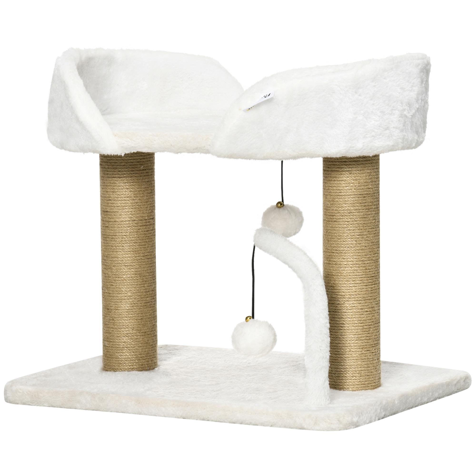White Compact Cat Tree with Jute Posts for Indoor Cats