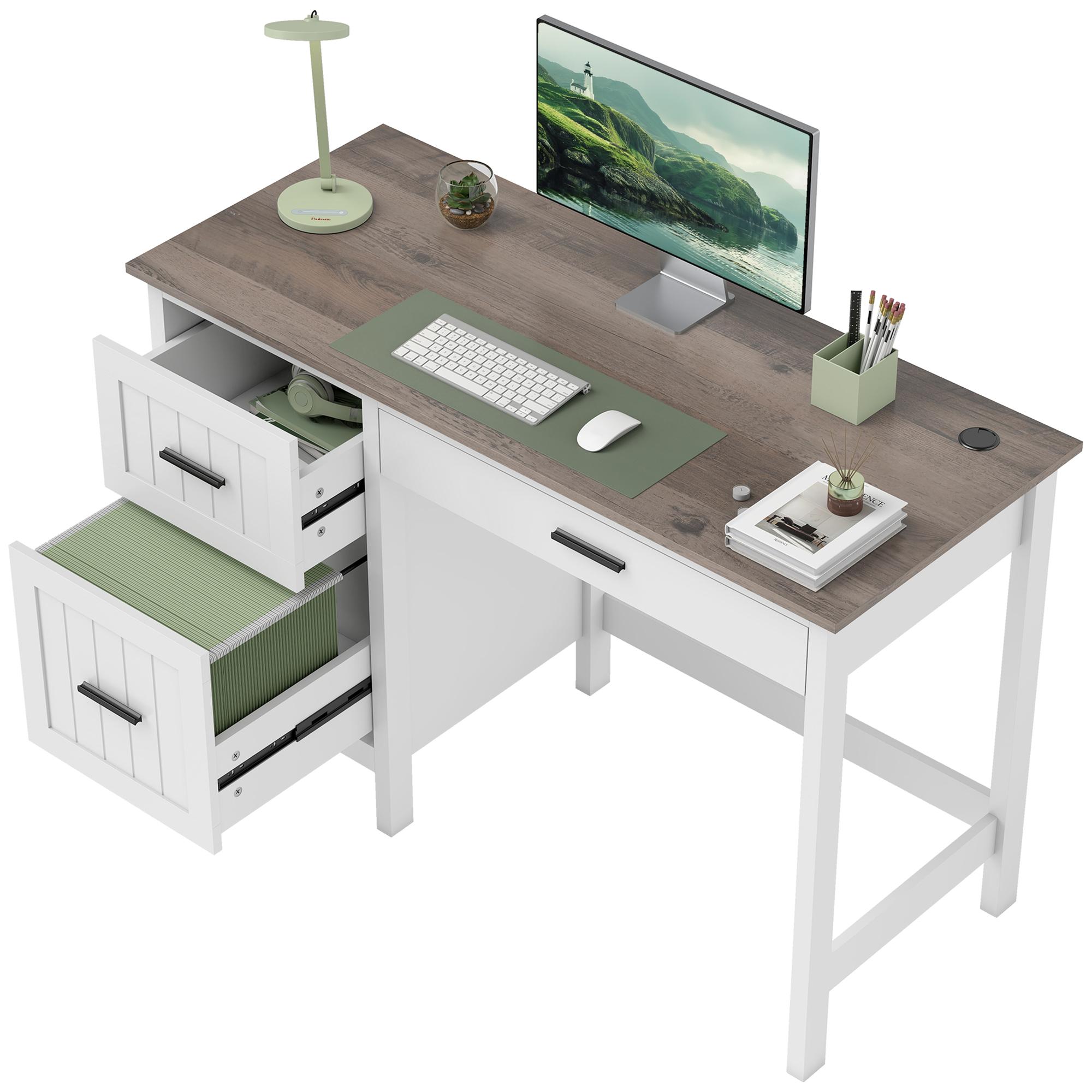 White Farmhouse 3 Drawer Desk with File Storage