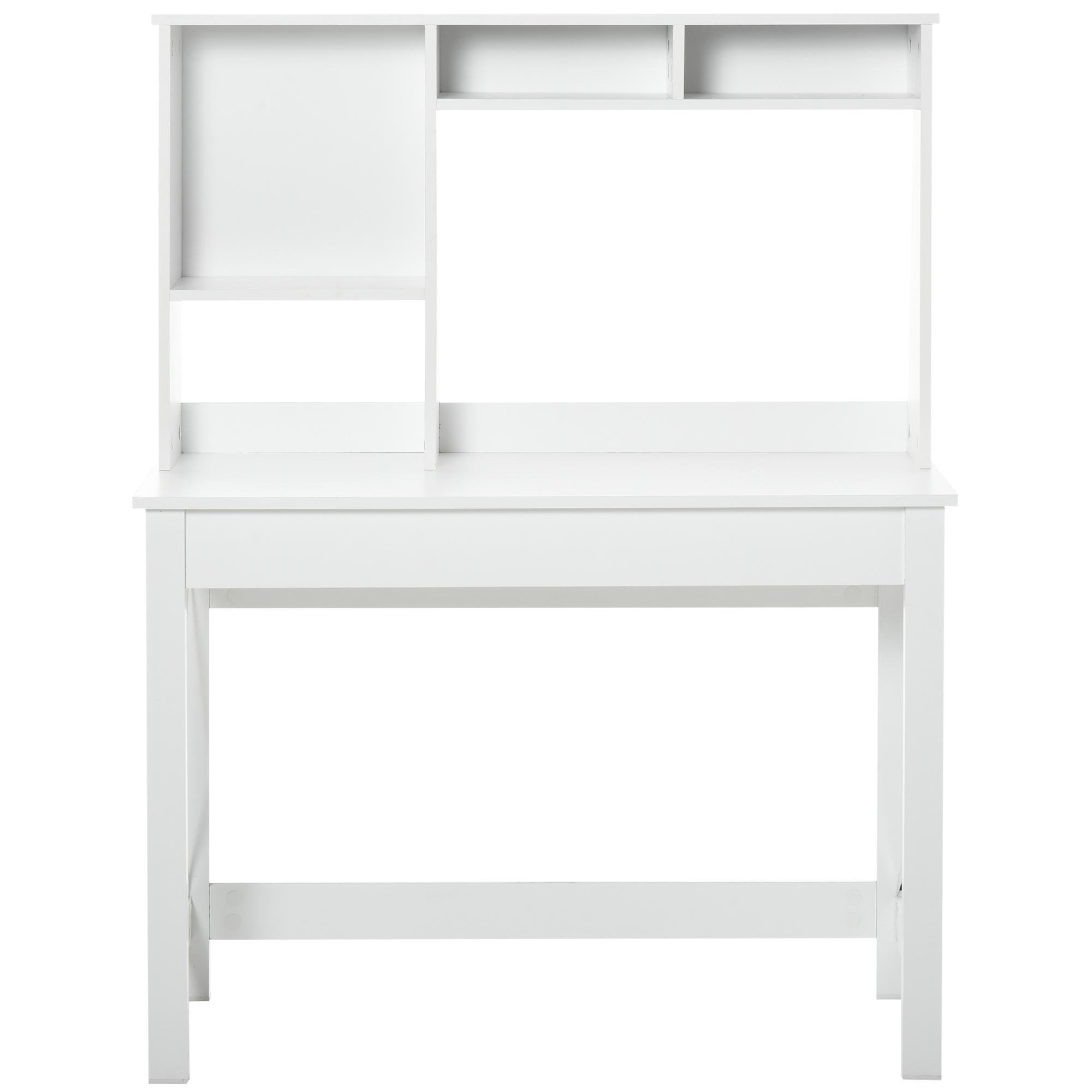 White Particle Board Hutch Desk with Storage Shelves