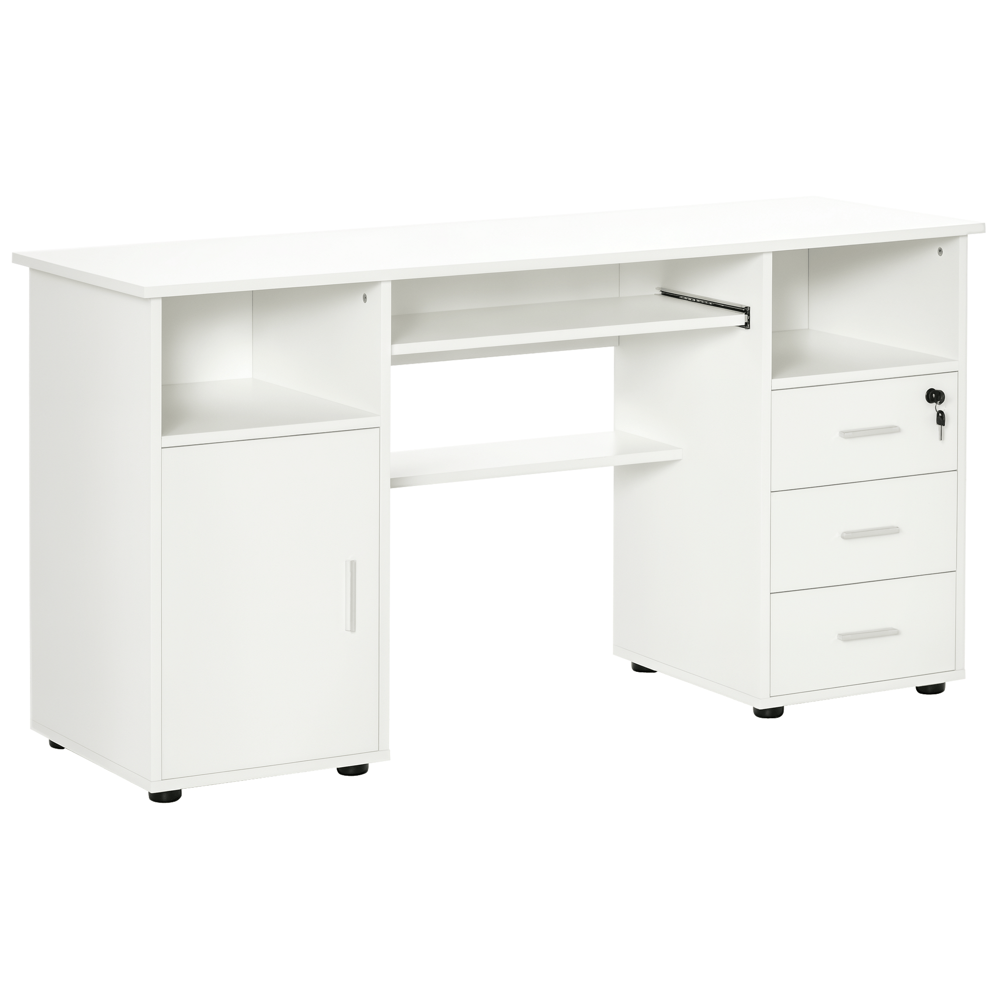 White 145 cm Storage Desk with Drawers and Keyboard Tray